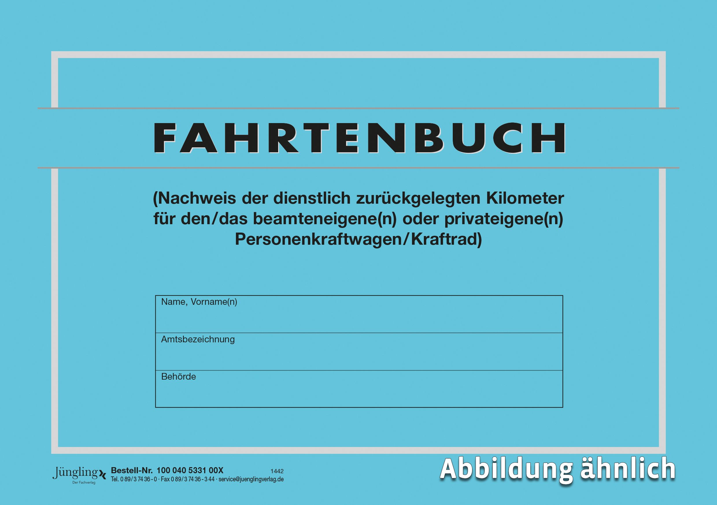 Fahrtenbuch Beamten-, Privateigener PKW, DIN A5, 96-seitig, blau Fahrtenbuch Beamten-, Privateigener PKW, DIN A5, 96-seitig, blau