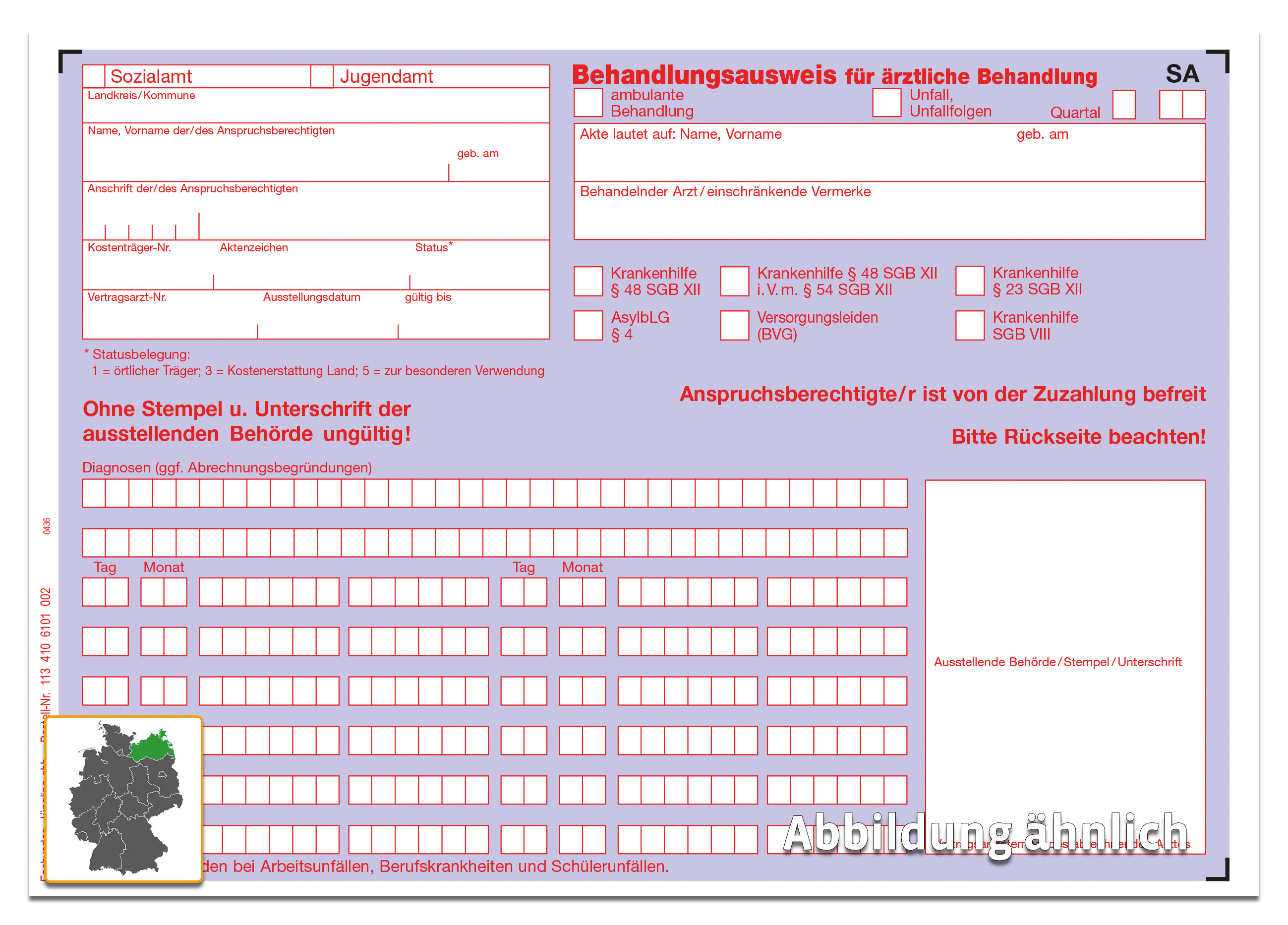 Krankenbehandlungsschein (Muster für Mecklenburg - Vorpommern), A5, 2-fach