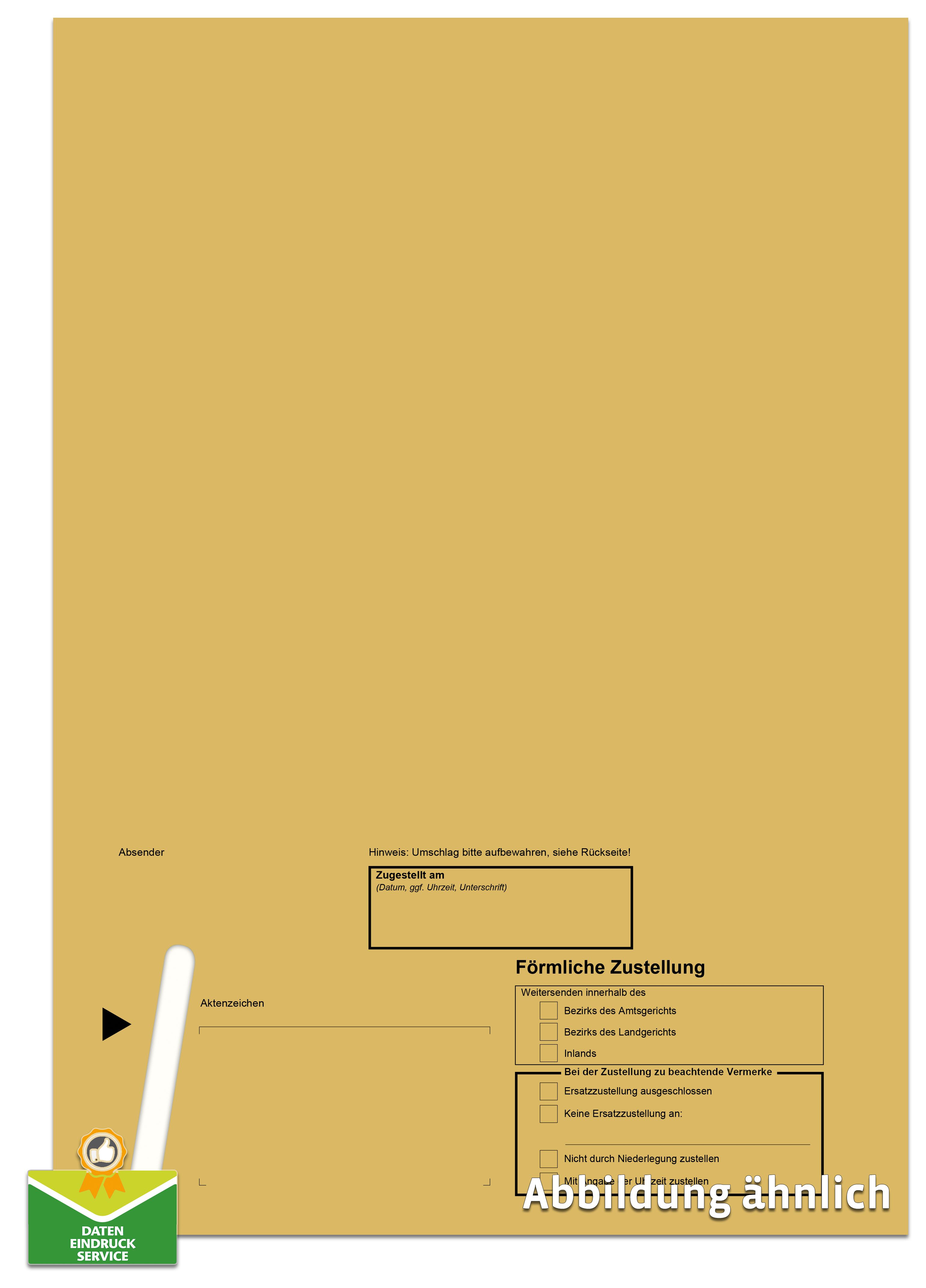 Förmliche Zustellung: Innerer Umschlag ohne Fenster, haftklebend