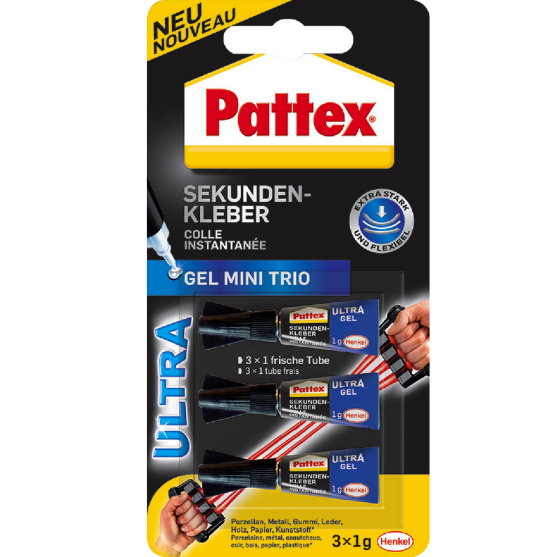 Pattex Sekundenkleber-Gel Ultra, 3 x 1 g