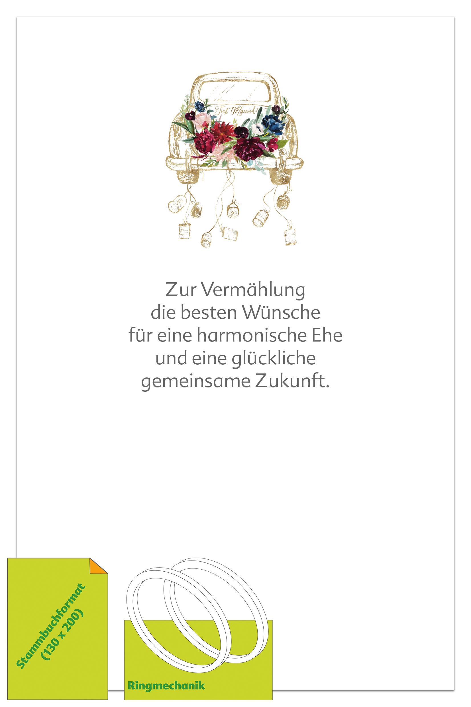 Vorsatzblatt Auto Just Married, Ringmechanik Vorsatzblatt Auto Just Married, Ringmechanik