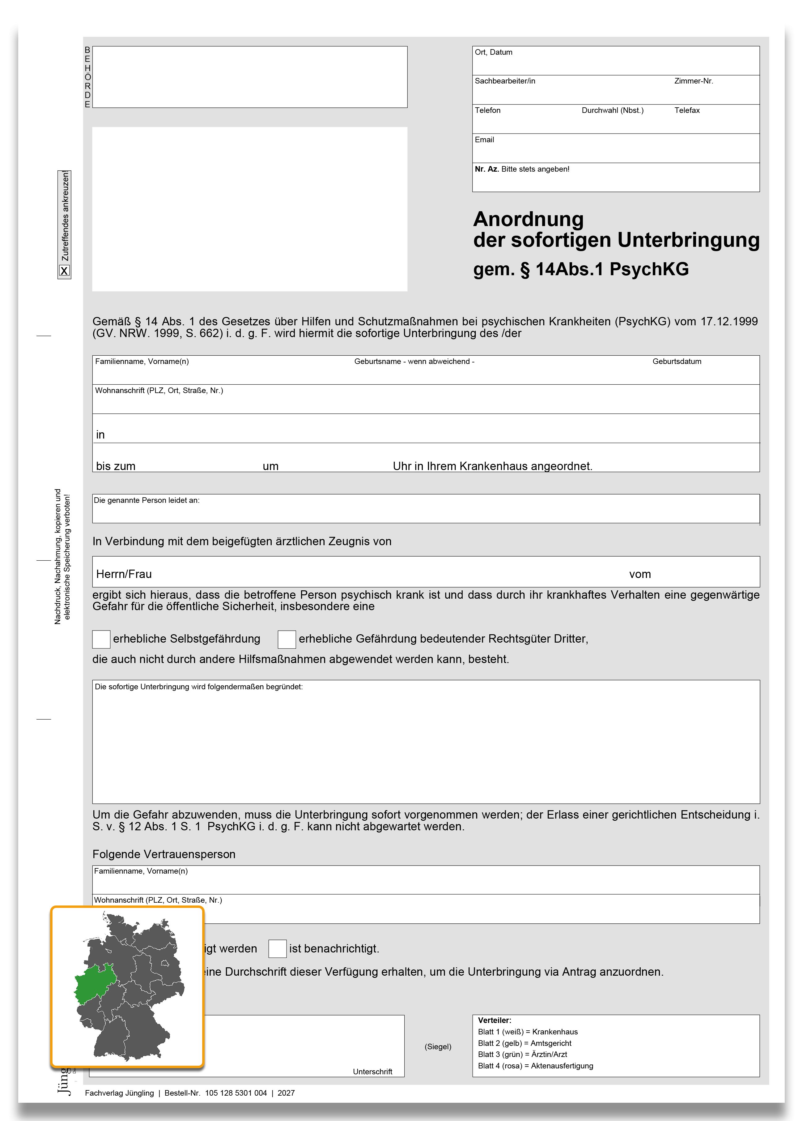 Anordnung sofortige Unterbringung, A4, 4fach SD
