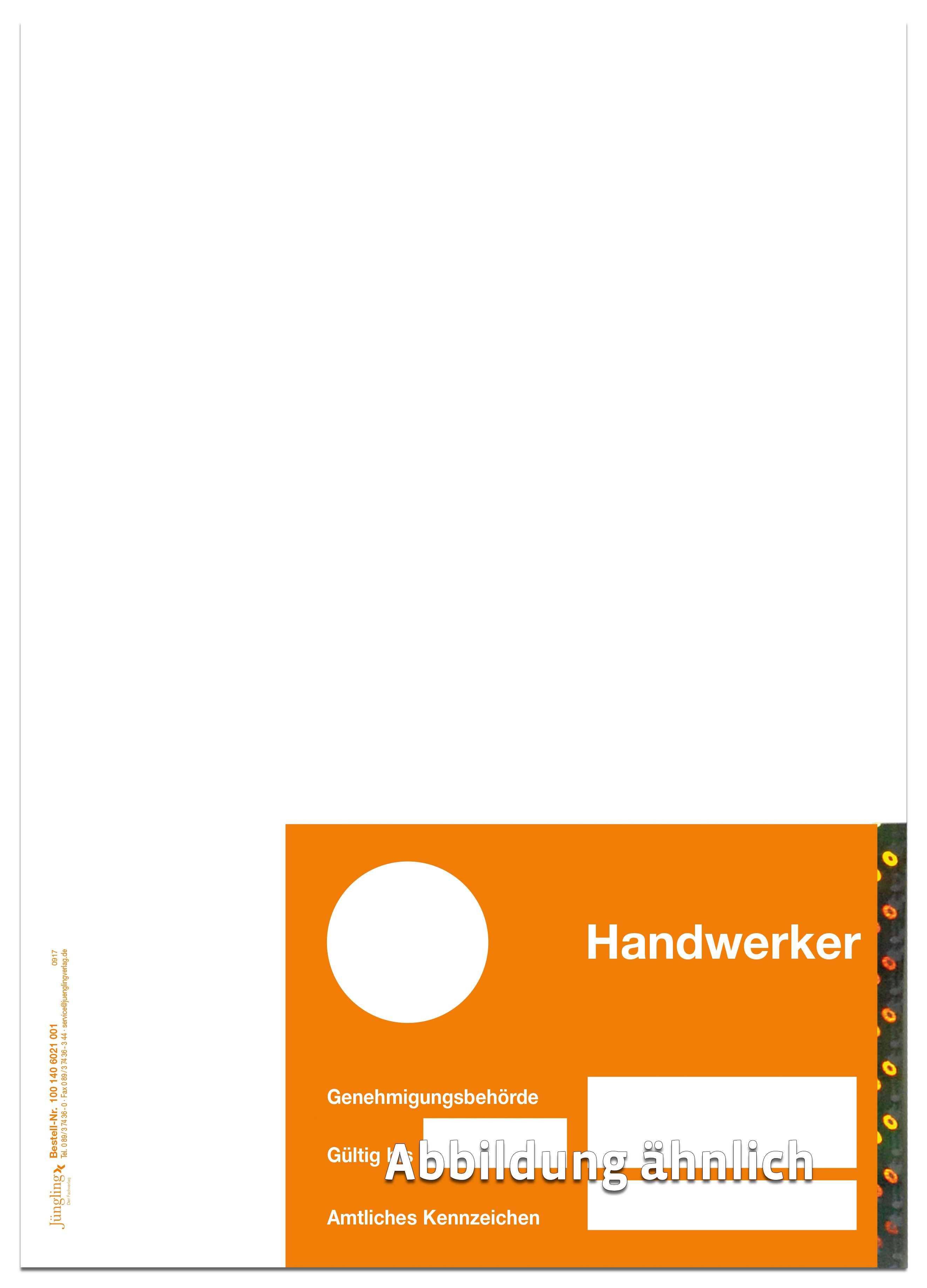 Parkausweis für Handwerker, orange, mit Sicherheitshologramm Parkausweis für Handwerker, orange, mit Sicherheitshologramm