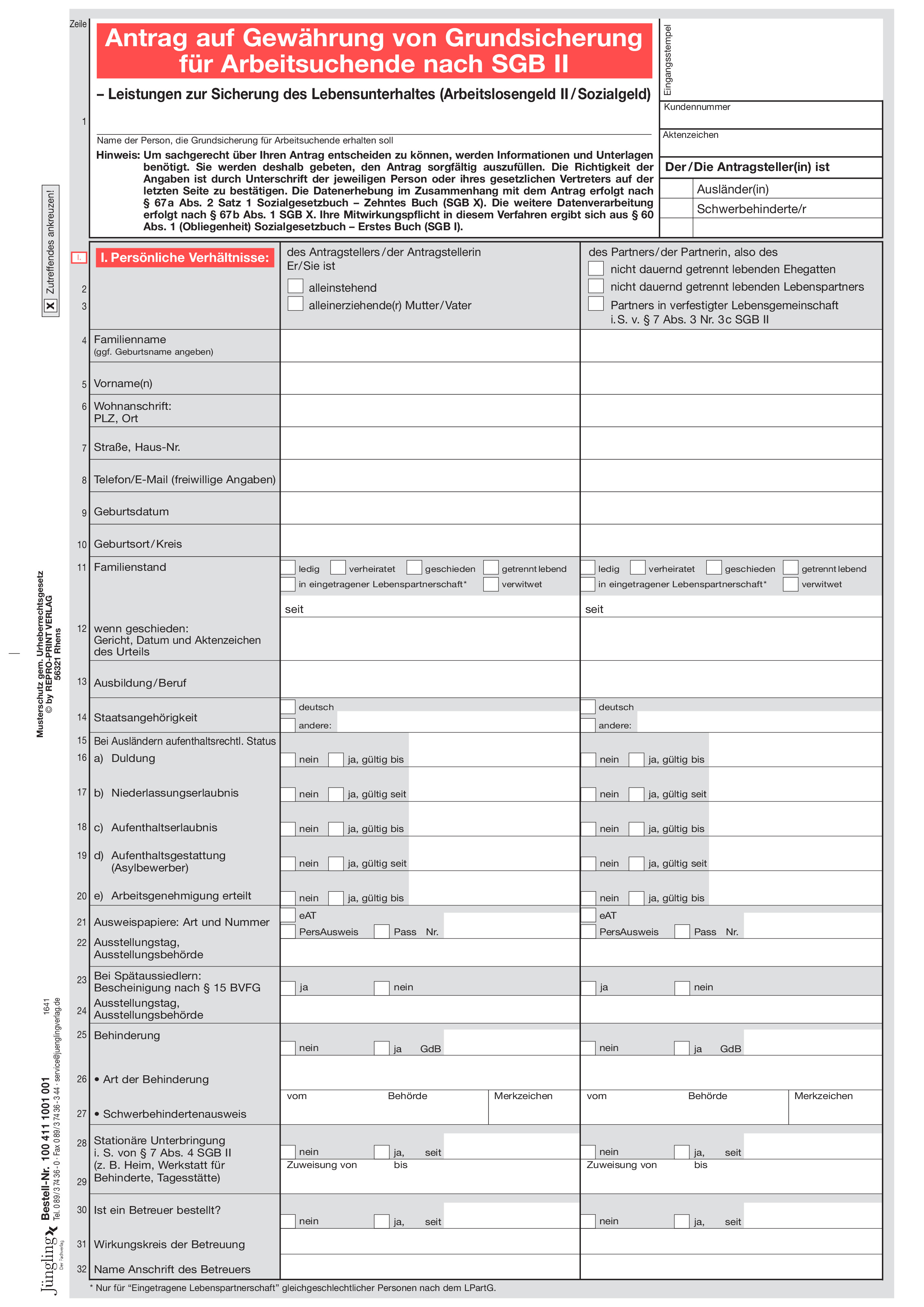 Antrag auf Gewährung von Grundsicherung für Arbeitsuchende