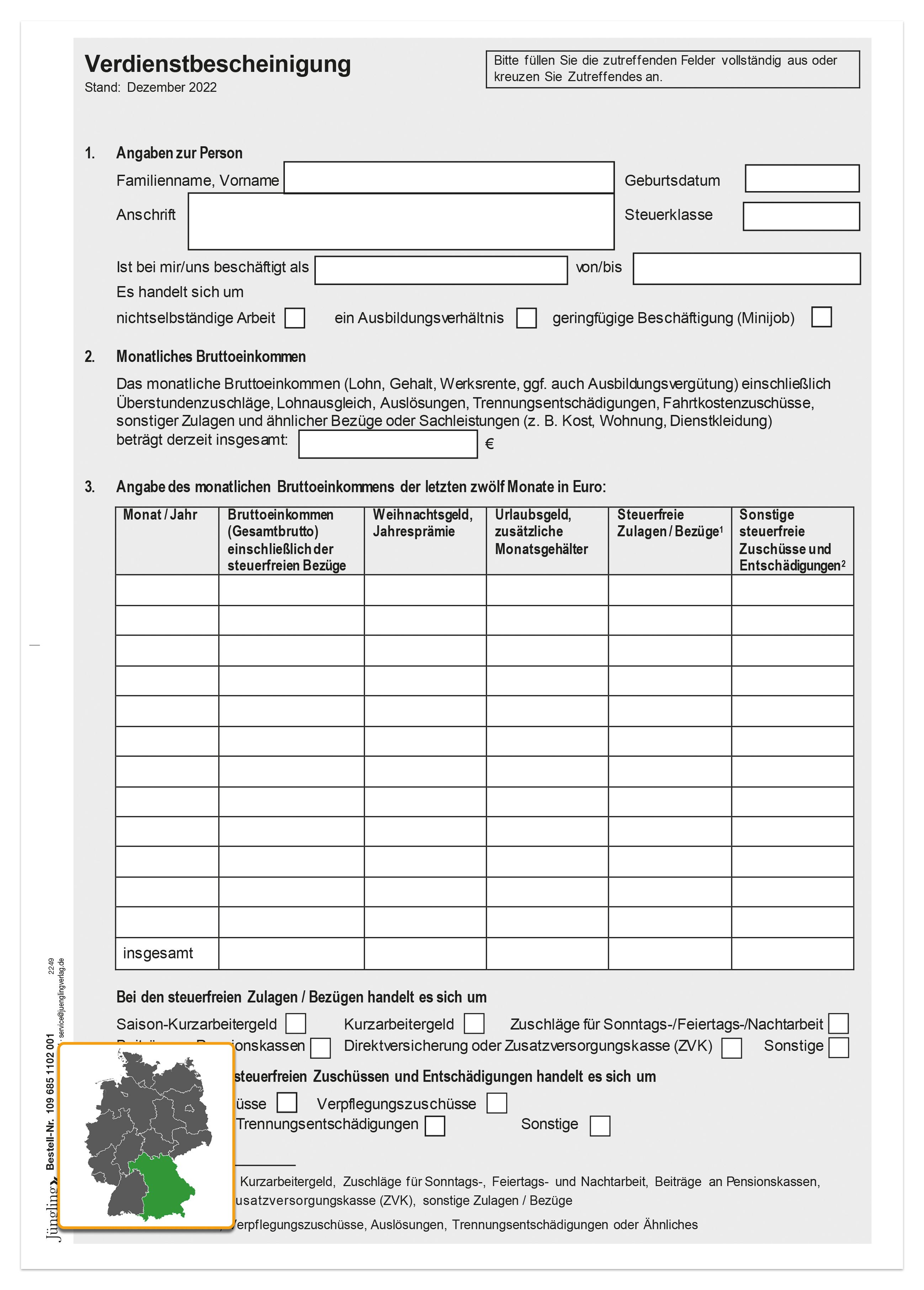 Verdienstbescheinigung, DIN A4, 2-seitig