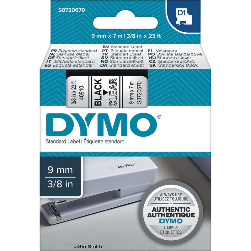 DYMO D1-Beschriftungsband 40910, 9 mm, schwarz/transparent