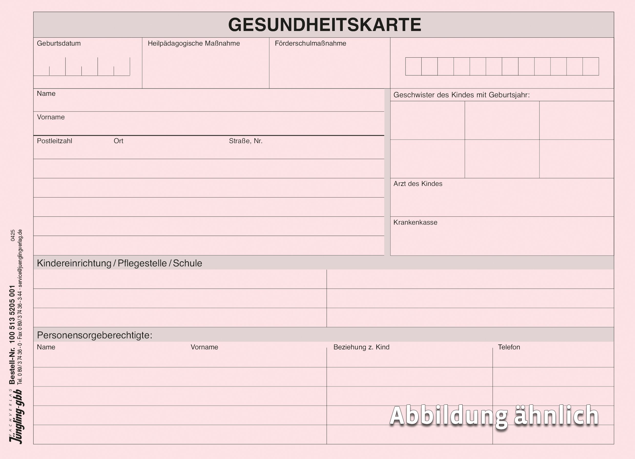 Gesundheitskarte für Mädchen, rosa Karton, 210 x 152 mm