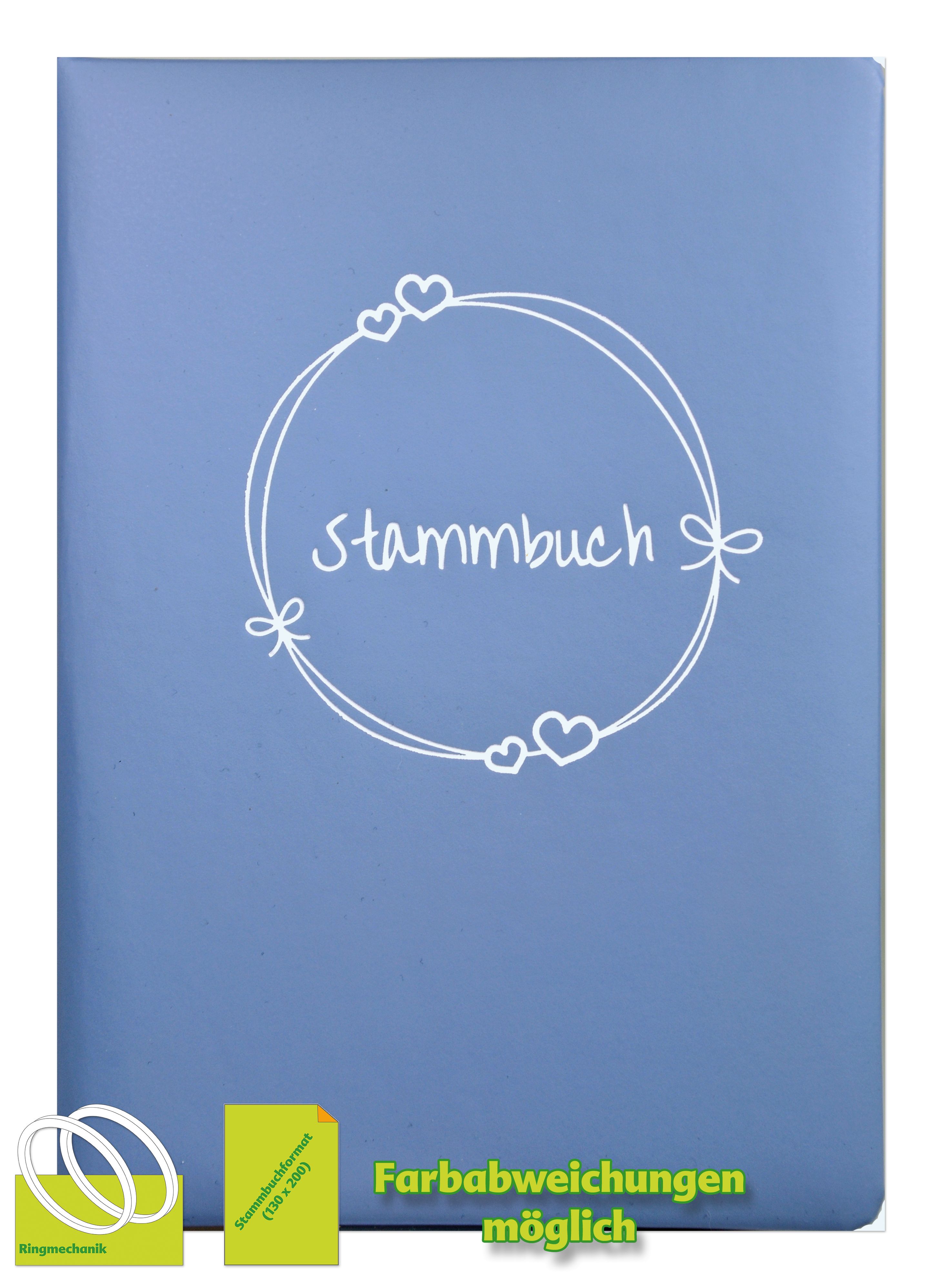 Stammbuch HIMMELBLAU, mit Kranz in Weiß, Ringmechanik