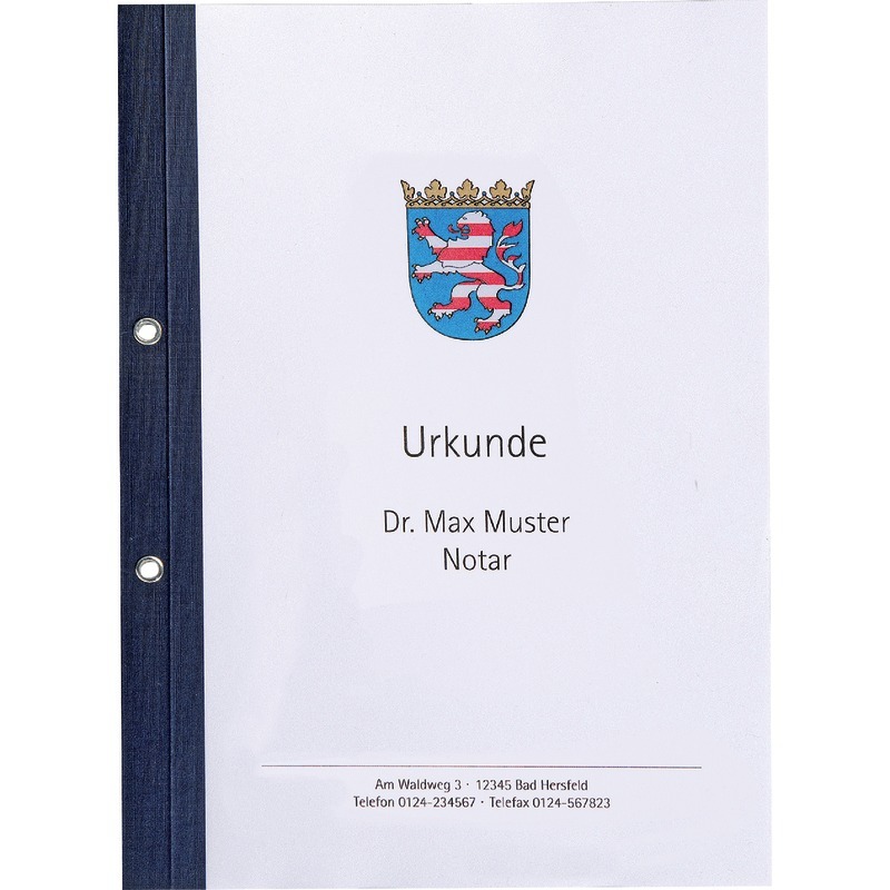 Ösen-Bindemappen mit transparentem Vorderdeckel, Feinleinen, Rückenstärke 6 mm, tiefblau