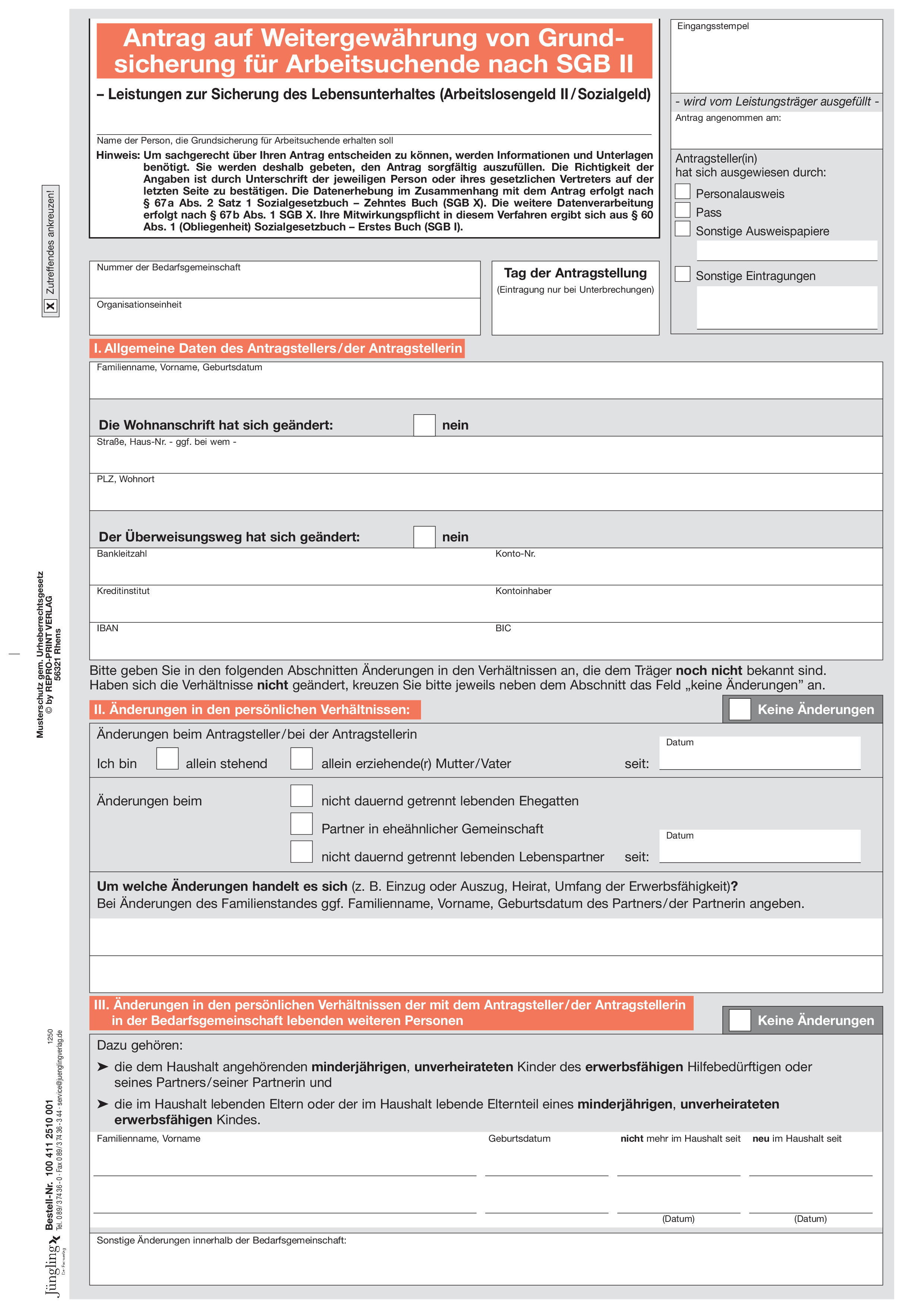 Antrag auf Weitergewährung von Grundsicherung für Arbeitsuchende nach dem SGB II
