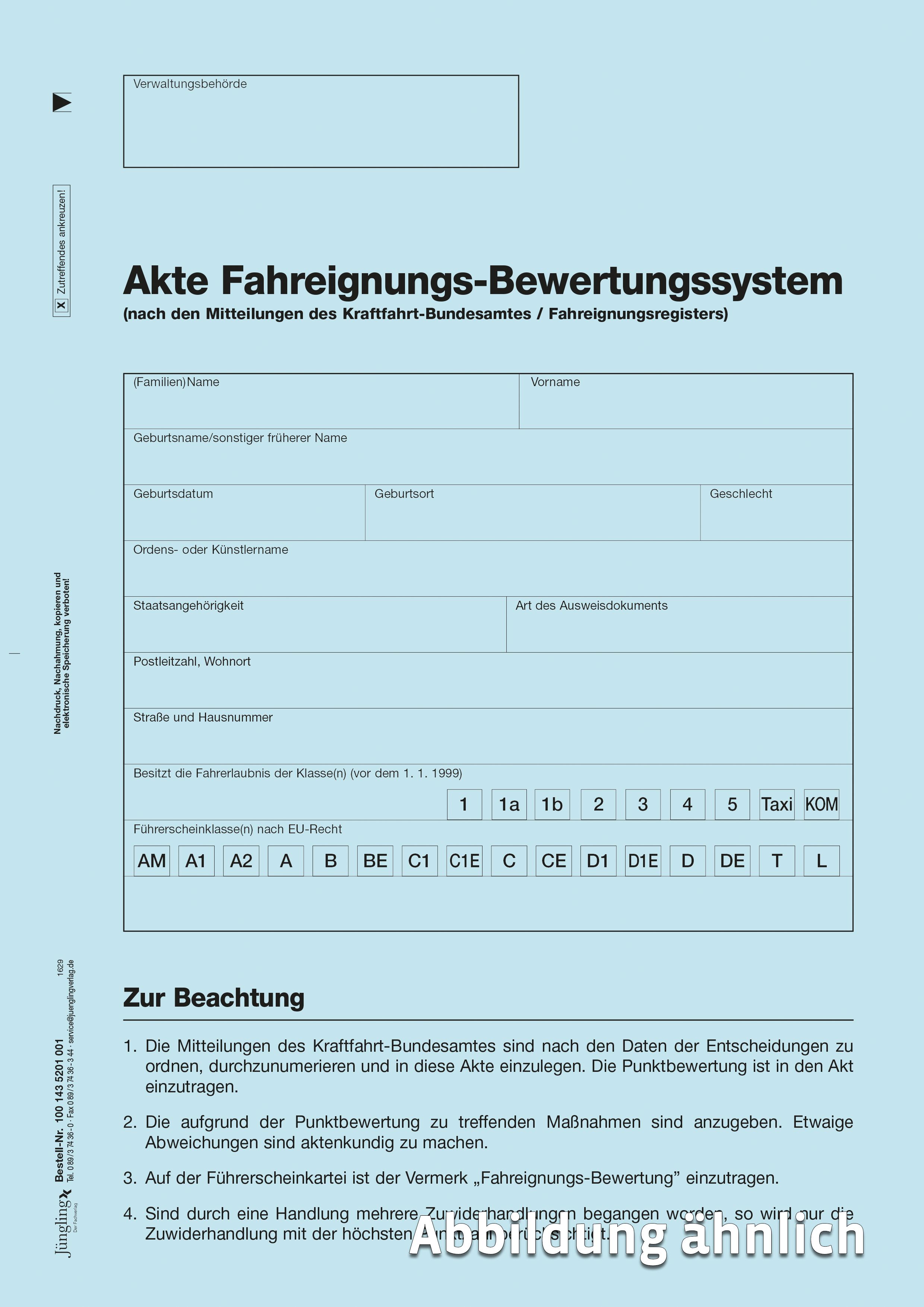 Akte Fahreignungs-Bewertungssystem, A4, 4-seitig, blau