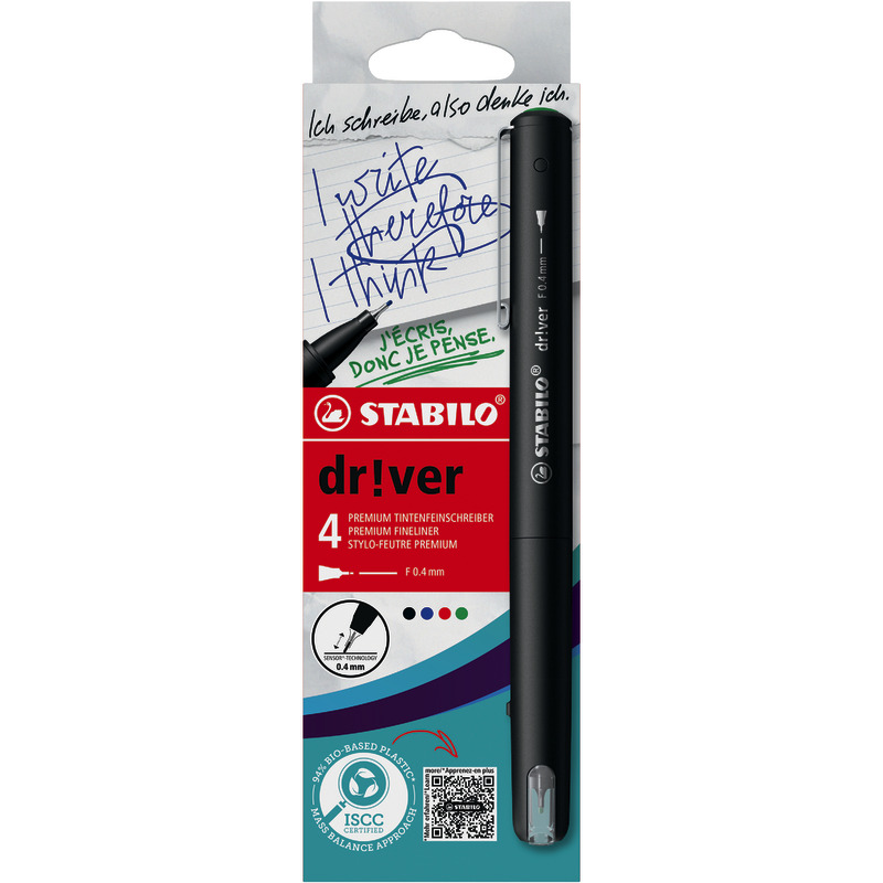 STABILO Fineliner dr!ver F, 4 mm, farbsortiert, Packung: 4 Stück