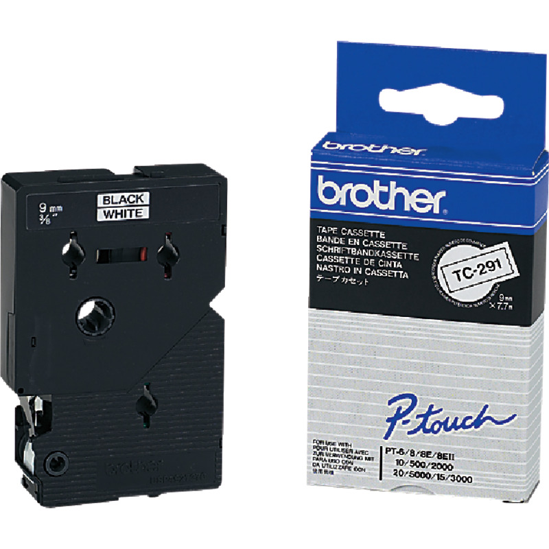 Brother TC-291 Schriftbandkassette P-Touch, 9 mm, schwarz/weiß - schwarz / weiß