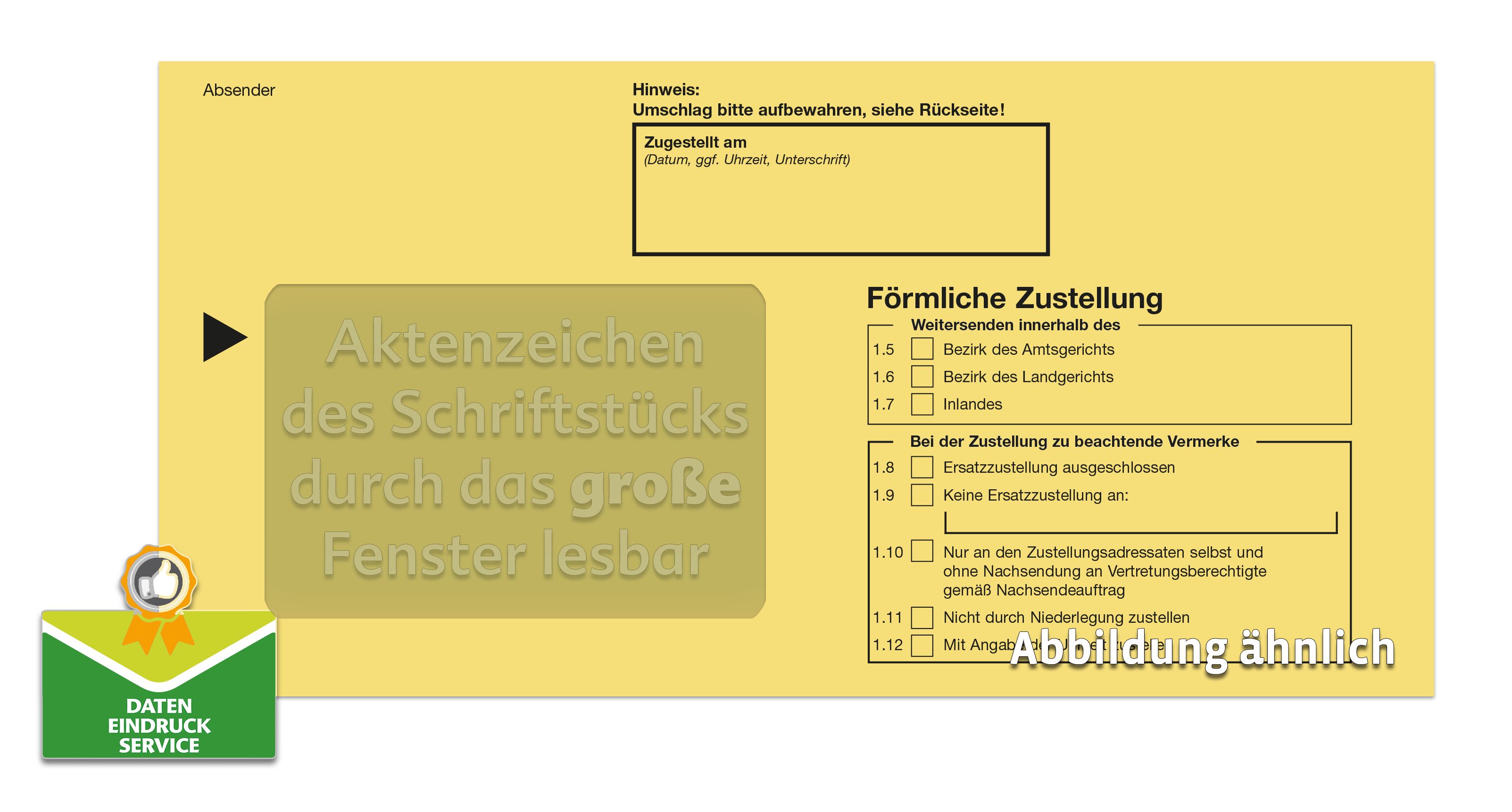 Förmliche Zustellung: Innerer Umschlag mit großem Fenster