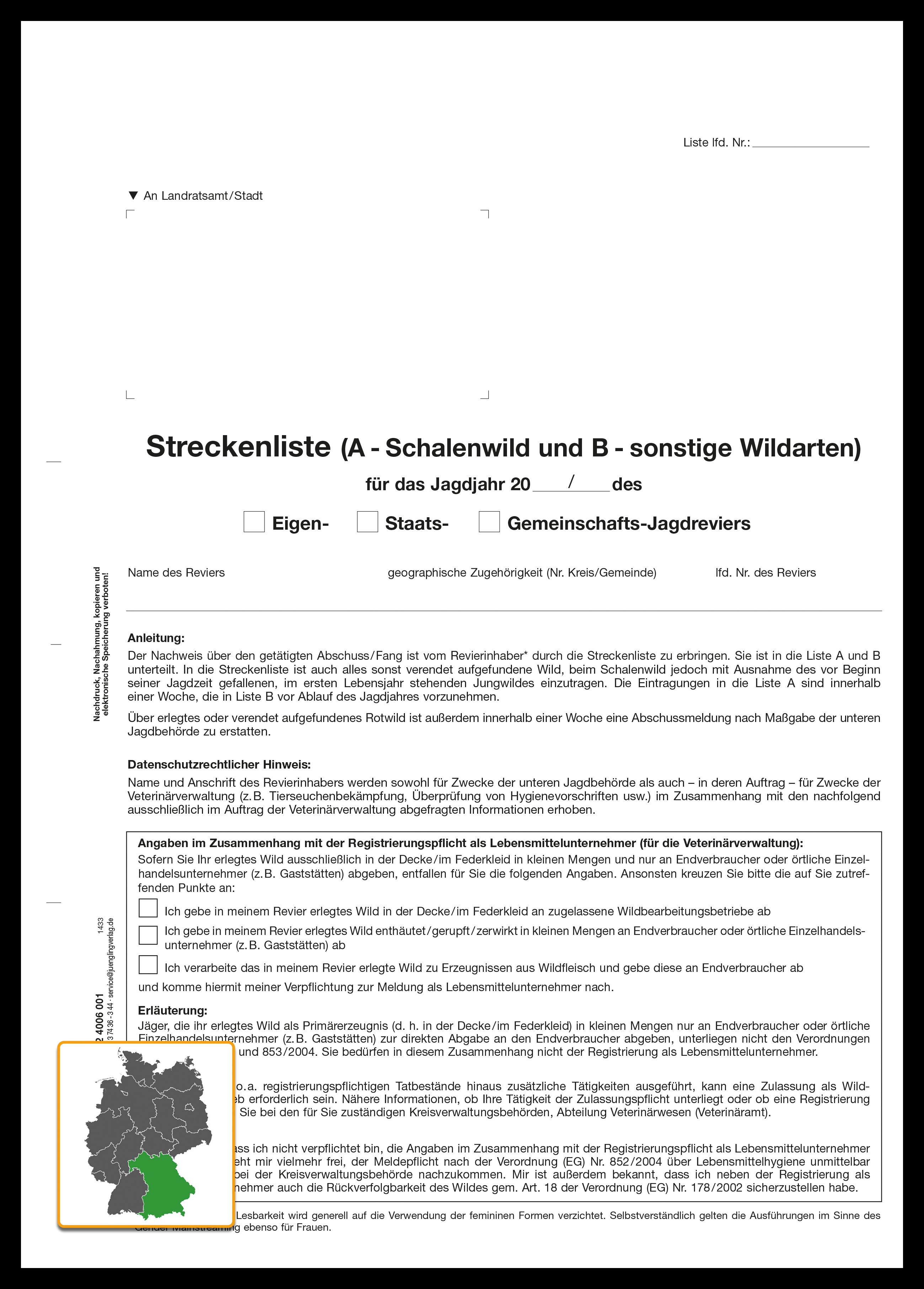 Streckenliste (A und B) - Titelbogen