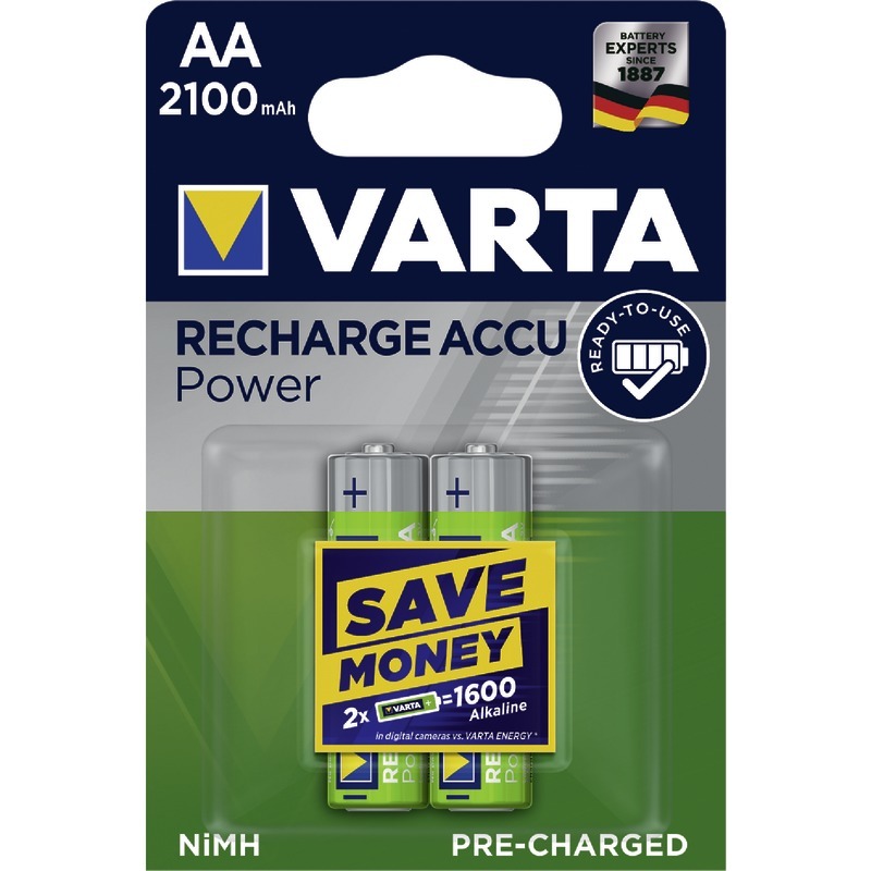 VARTA Akku Longlife, Mignon (AA) 2100 mAh, HR06, Packung: 2 Stück