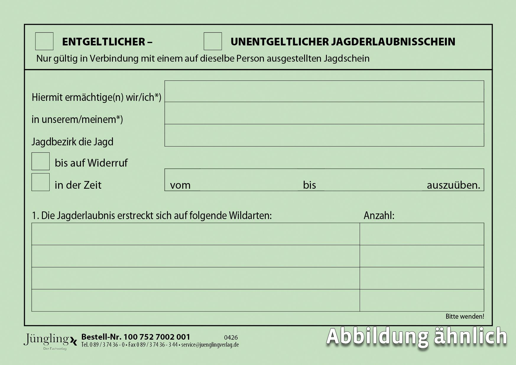 Jagderlaubnisschein A6 Karton grün