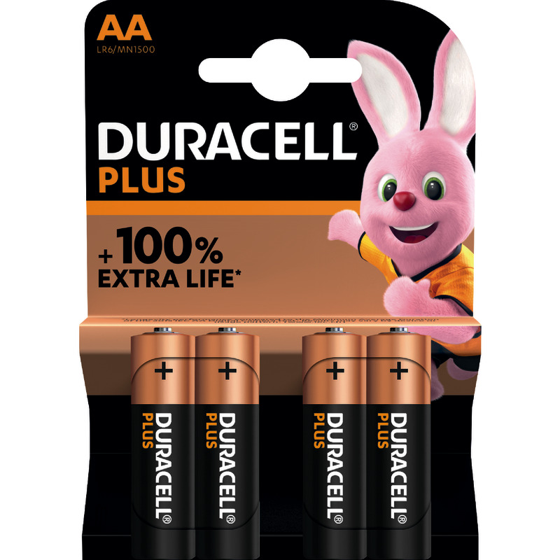 DURACELL Batterien Alkaline Plus Extra Life, AA Mignon LR06, 1, 5 V, Packung: 4 Stück