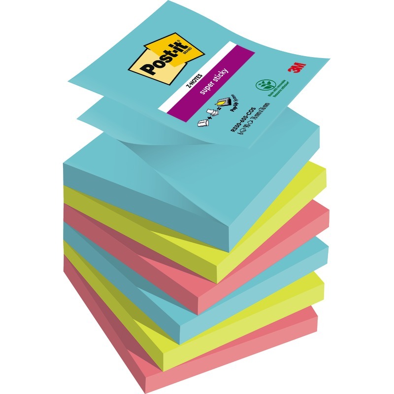 Post-it® Haftnotizen Super Sticky Z-Notes, 76 x 76 mm, farbsortiert - Cosmic