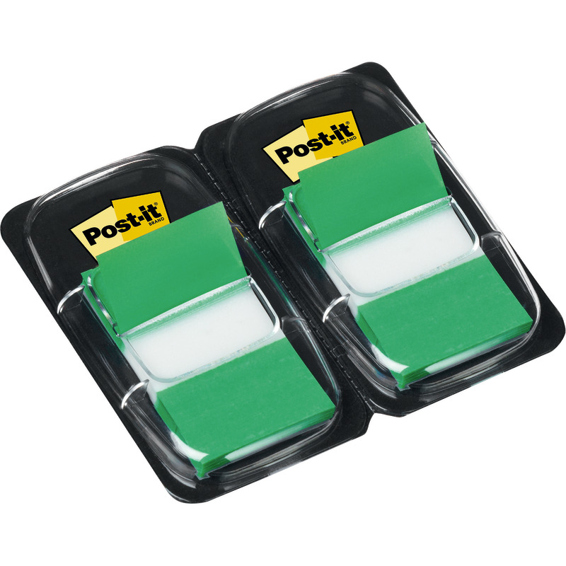 Post-it® Index Haftstreifen, Standard 680, 25.4 mm x 43.2 mm, Packung: 2 Stück a´50 Stück - grün