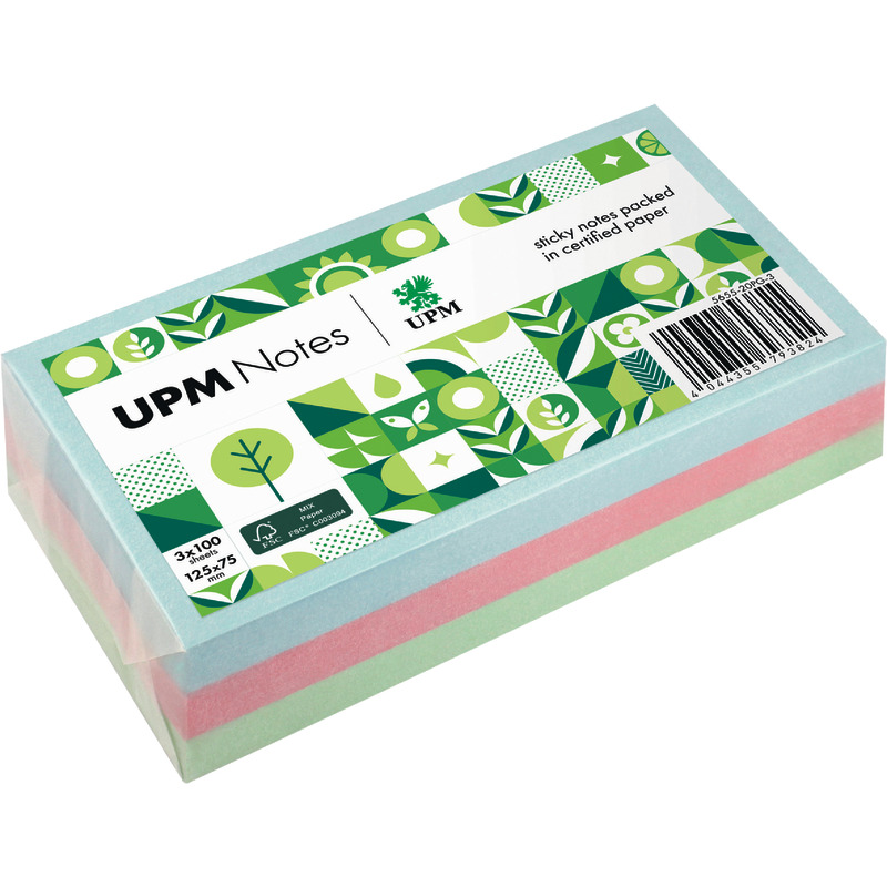 UPM NOTES Haftnotizen 125 x 75 mm, 3 x 100 Blatt Pastell-Mix