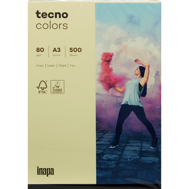 Kopierpapier tecno® colors, DIN A3, 80 g/m², Pack: 500 Blatt - hellgelb