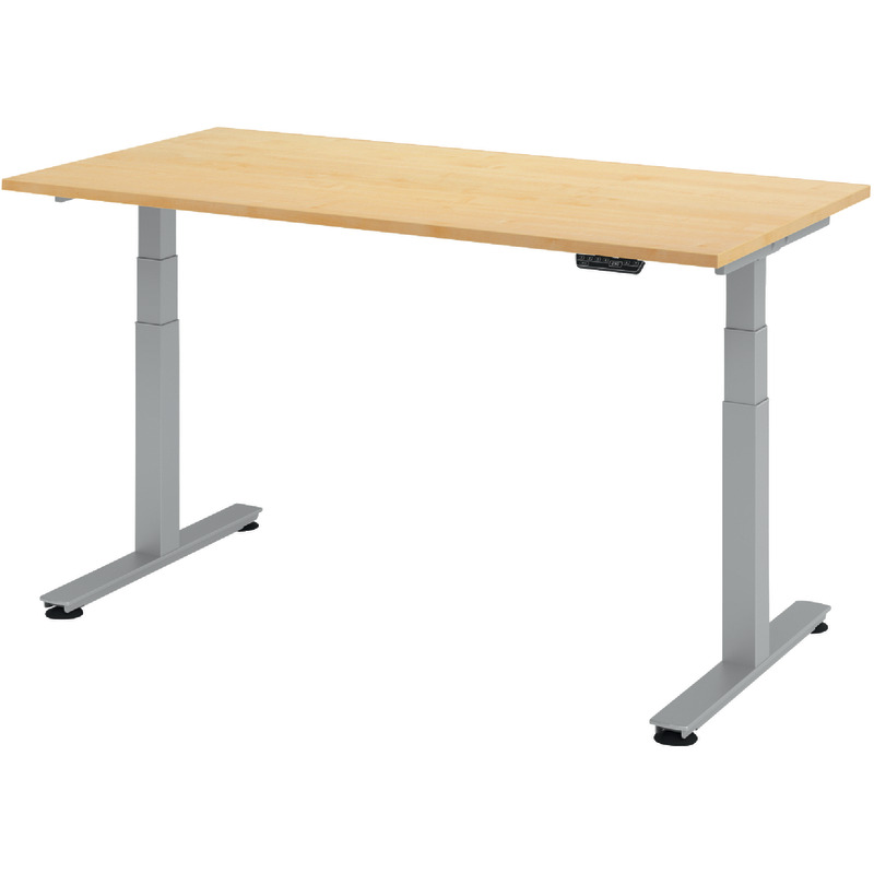 SoldanOffice Schreibtisch, höhenverstellbar,  Ergonomic Aktiv T XDSM, Rechteckform, B x H x T: 1.600 x 635 - 1.285 x 800 mm - Ahorn-Dekor