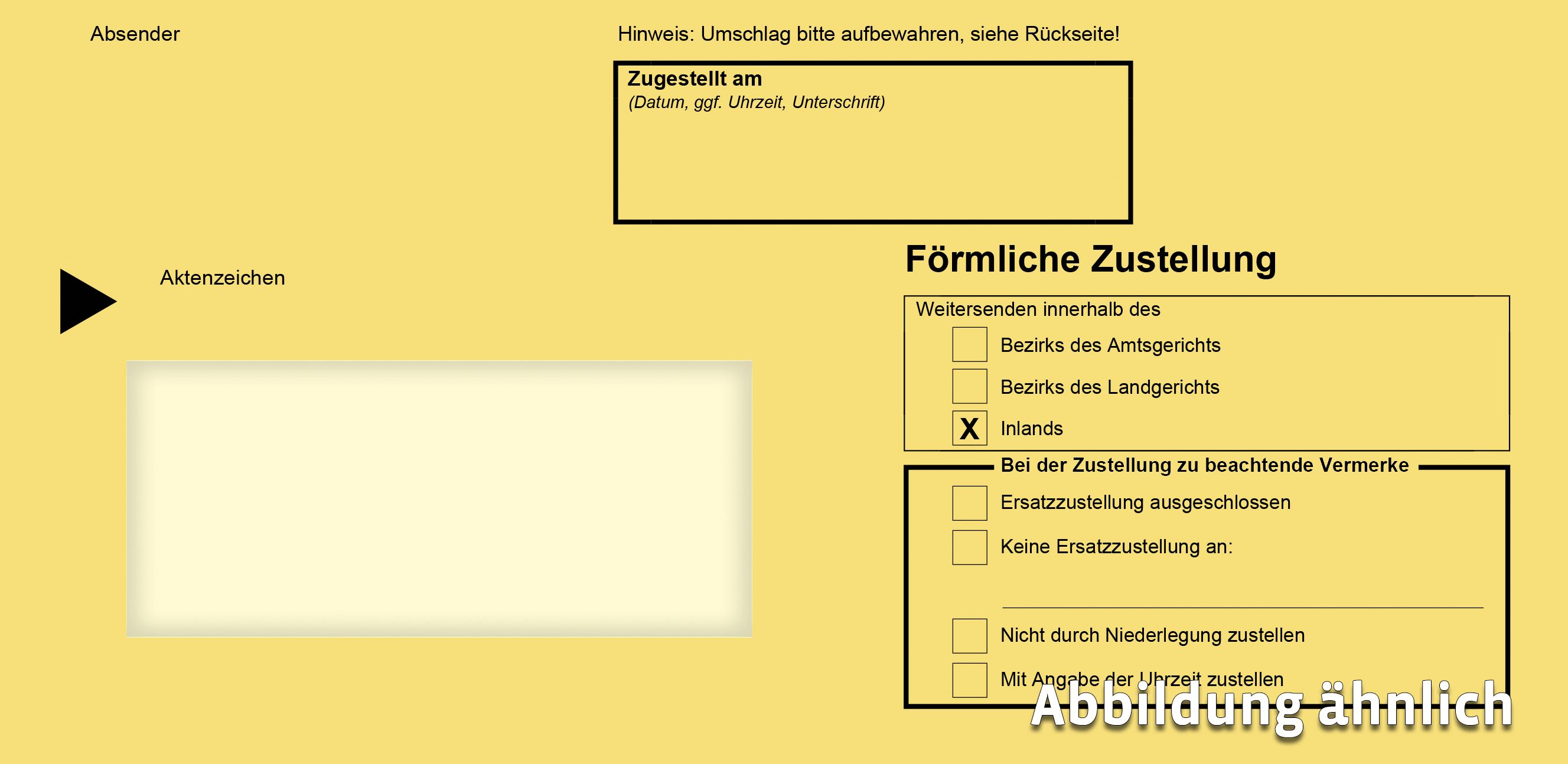 Förmliche Zustellung: Innerer Umschlag mit Fenster, Zustellung Inland, haftklebend, m. Einsteckschlitz, 114 x 229 mm