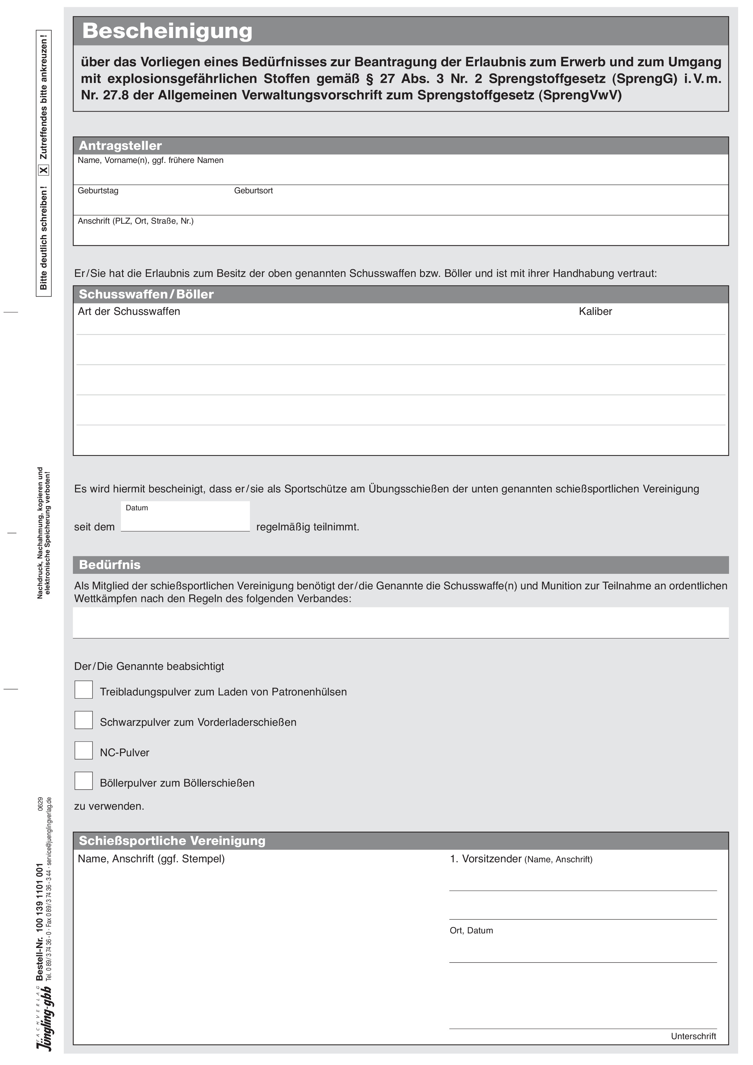 Beiblatt zum Antrag SprengG, A4 Beiblatt zum Antrag SprengG, A4
