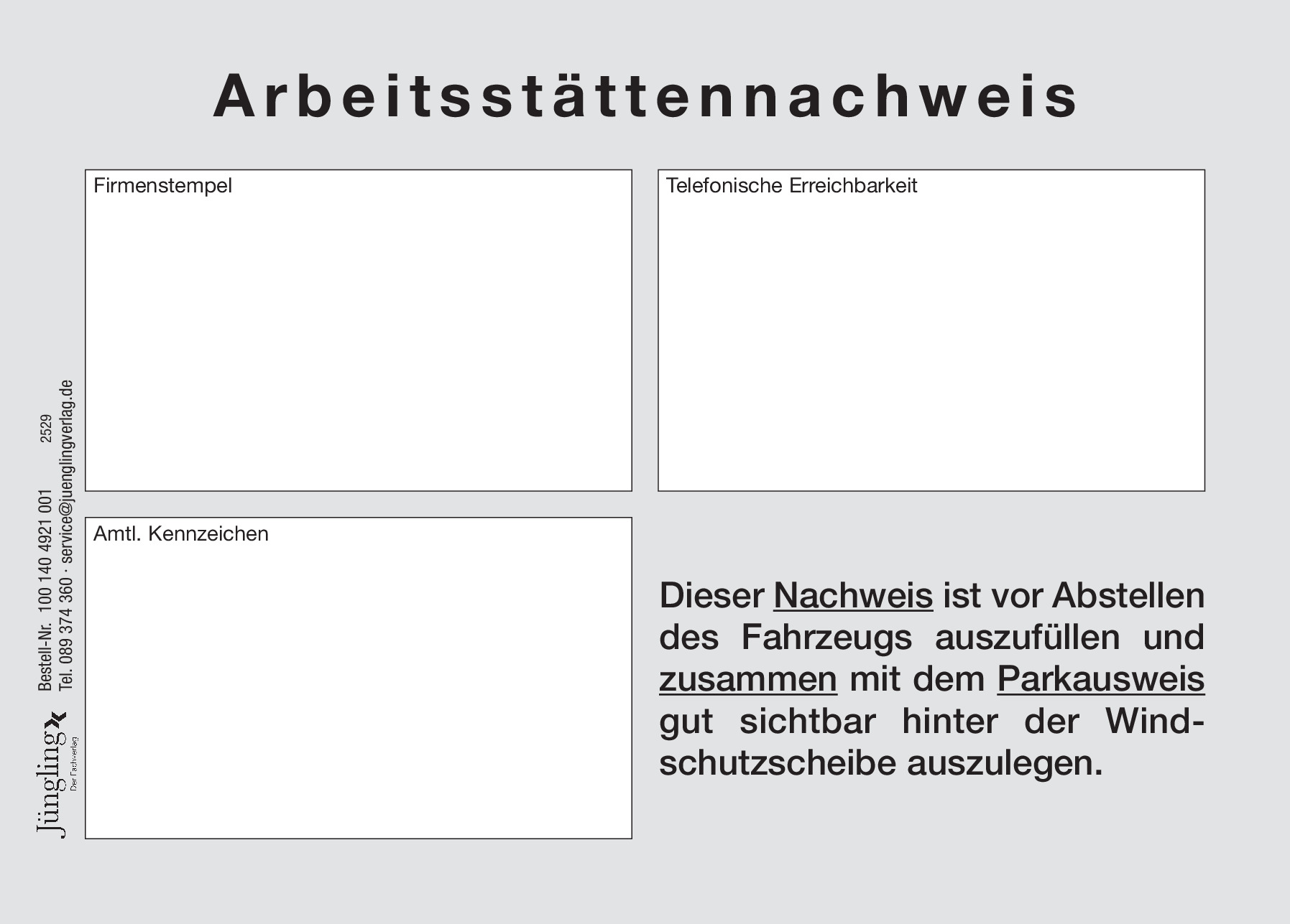 Arbeitsstättennachweis A6 für Handwerker-Parkausweis