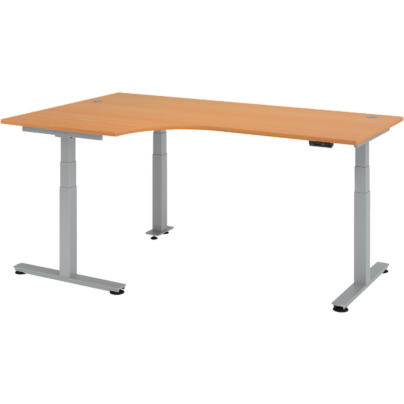 SoldanOffice Schreibtisch, höhenverstellbar,  Ergonomic Aktiv T XDSM, Cockpitform, B x H x T: 2.000 x 620 - 1.285 x 1.200 mm - Buche Dekor