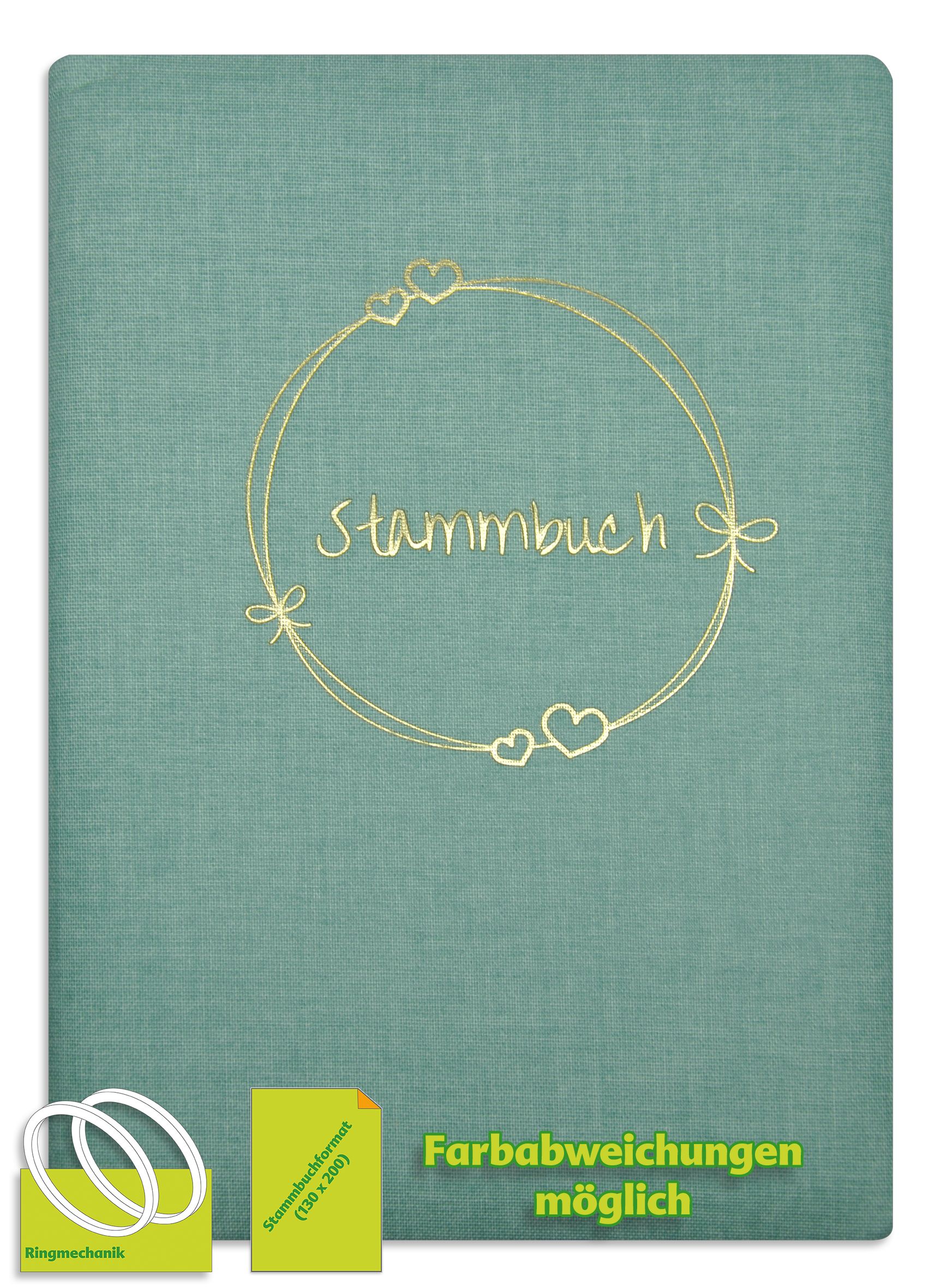 Stammbuch SCHÄREN, aqua, mit Kranz in Gold