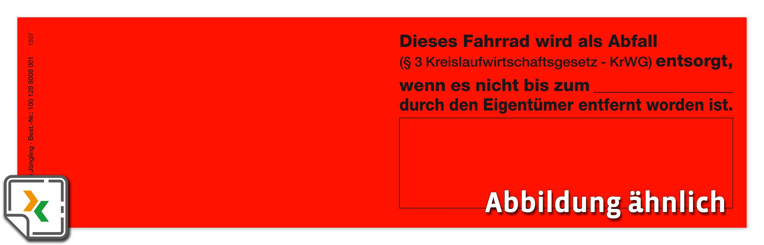Aufkleber **Fahrrad als Abfall** nach § 3 KrWG, leuchtrot, 5 Stück je Bogen