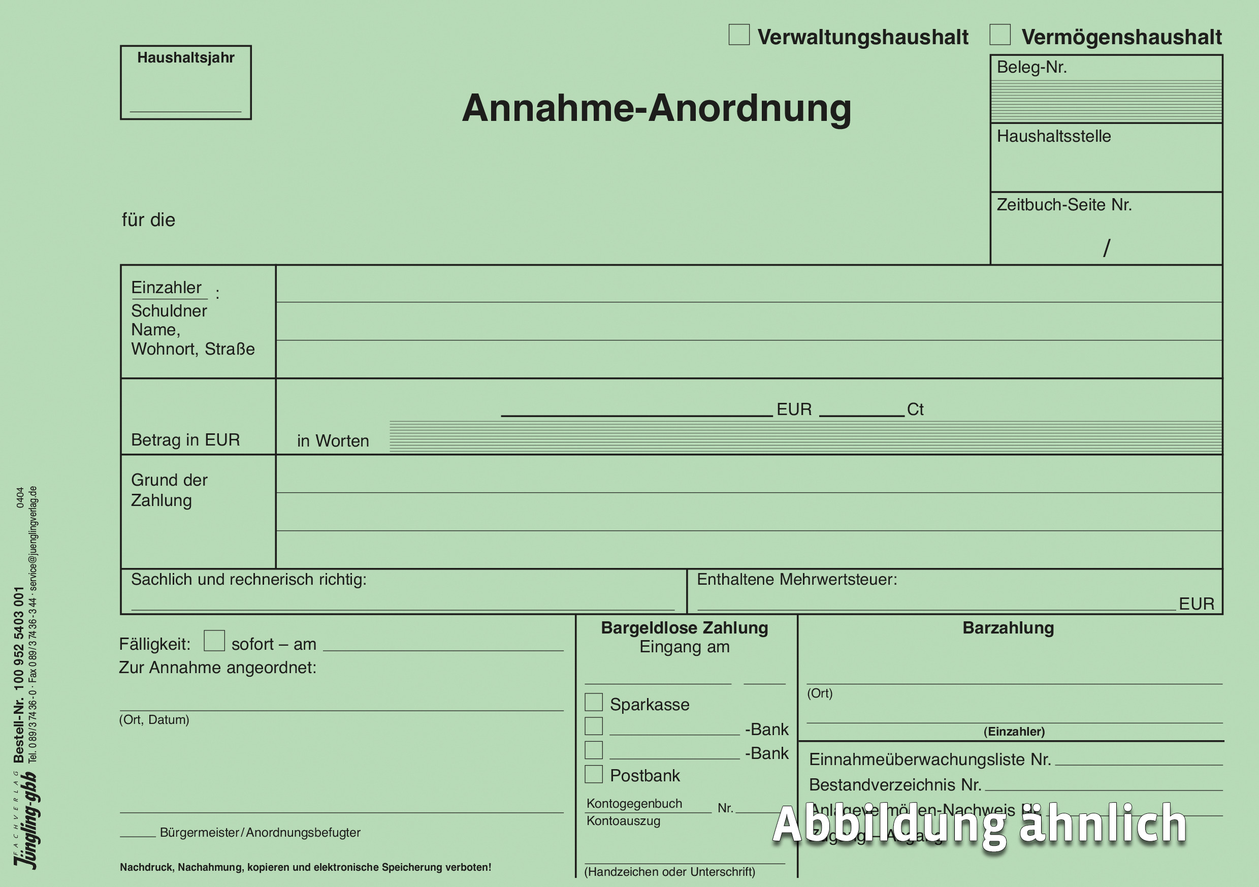 Annahmeanordnung, DIN A5 grün