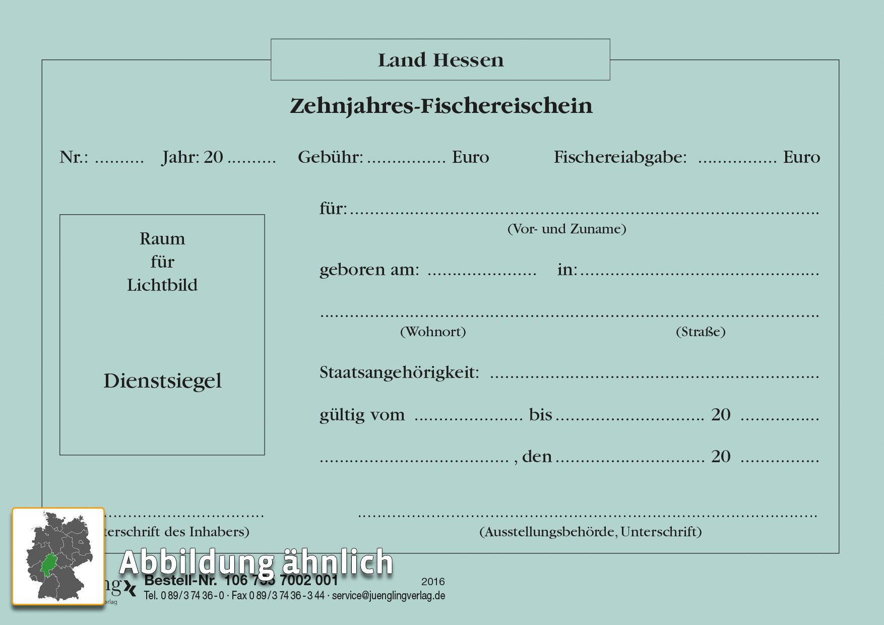 Zehnjahres-Fischereischein, blau, 297 x 105 mm