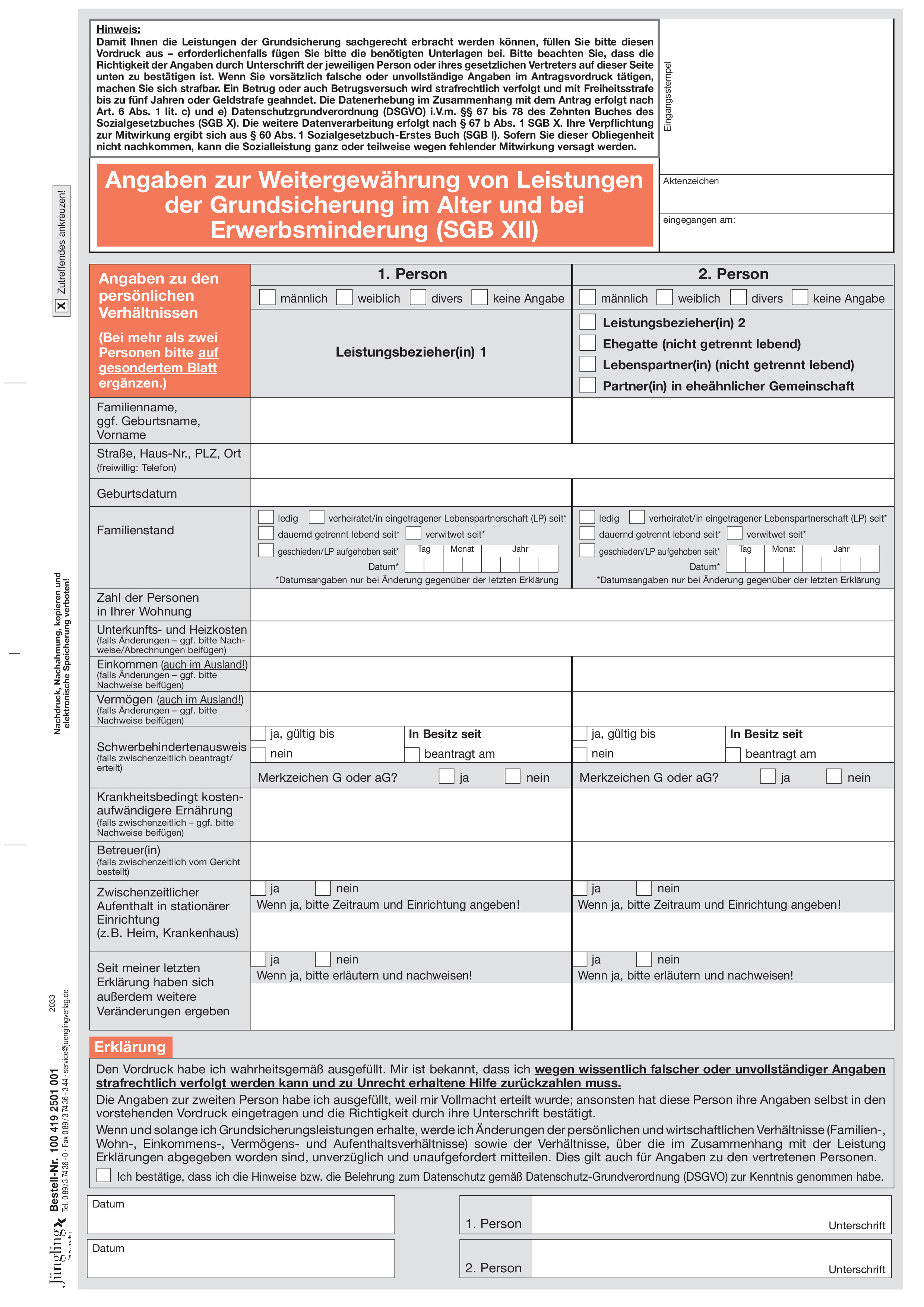 Formular für Weitergewährung von Leistungen der Grundsicherung