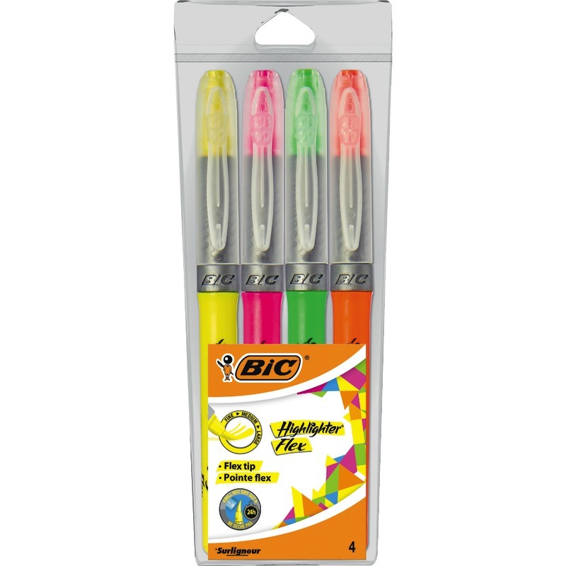 BIC Textmarker Highlighter Flex, Etui mit 4 Marker farbsortiert