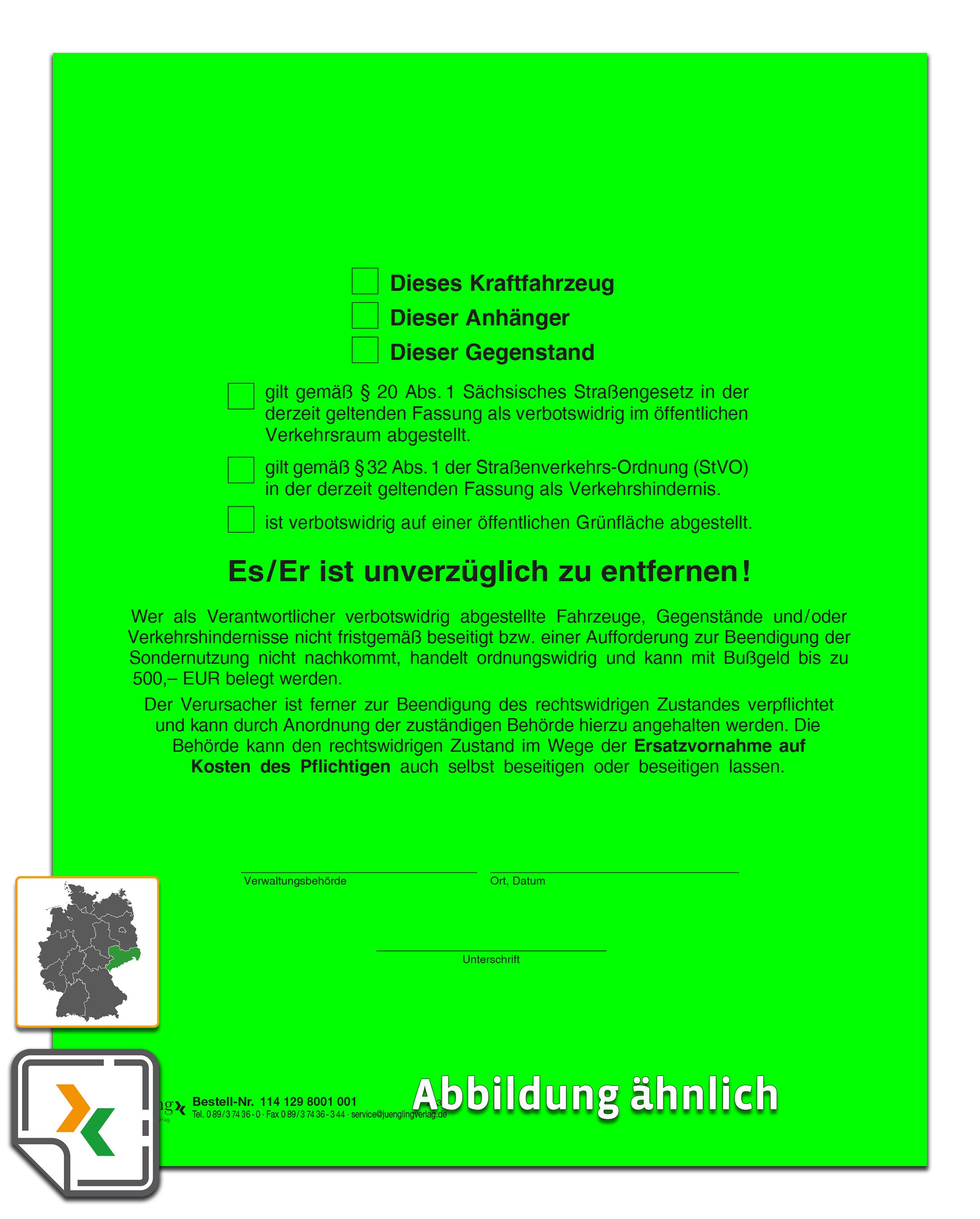 Aufkleber Grüner Punkt nach StVO und Straßengesetz (Sachsen), leuchtgrün, A5, 2seitig