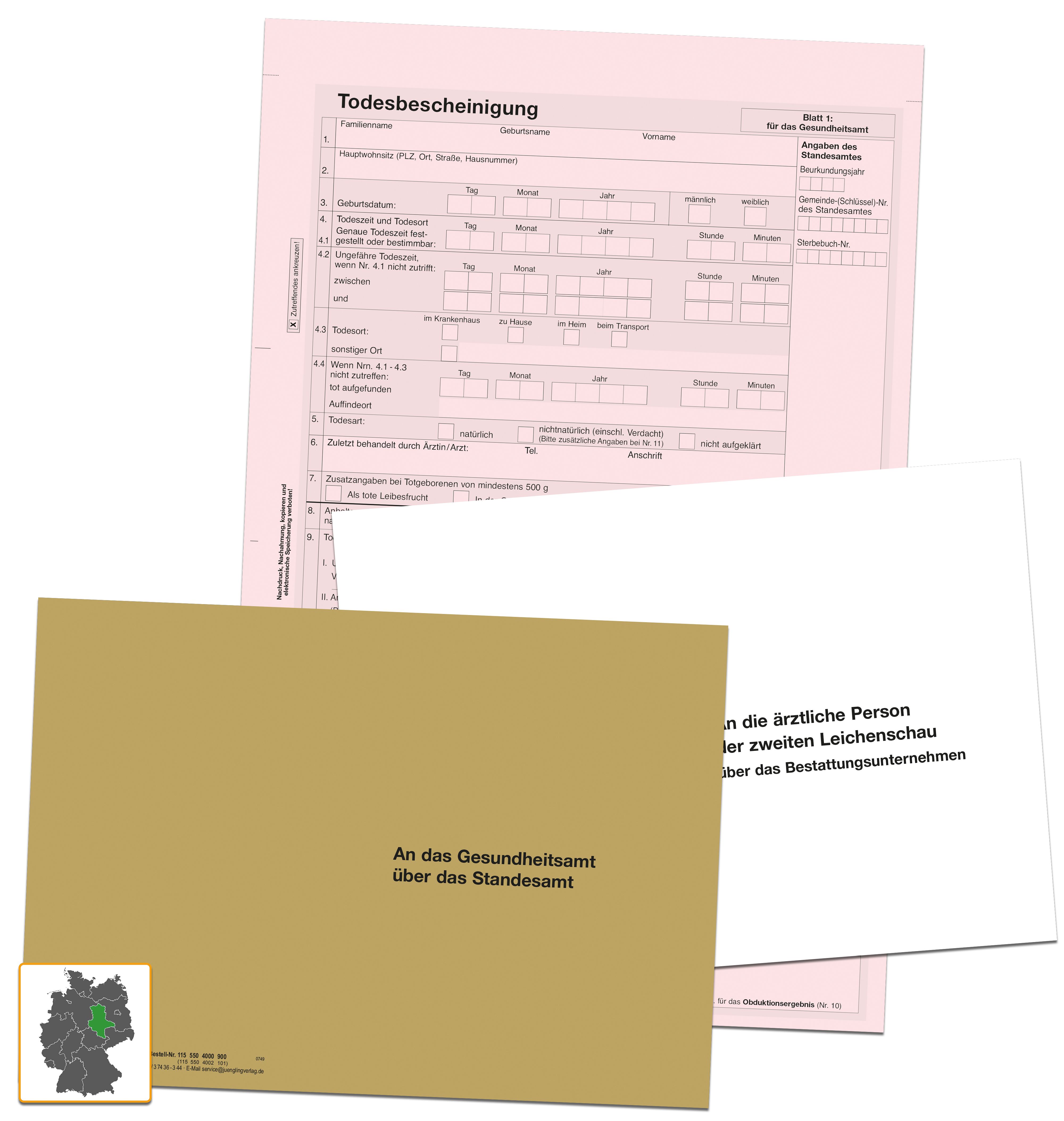 Set Todesbescheinigung Sachsen-Anhalt (ohne Sektionsschein)