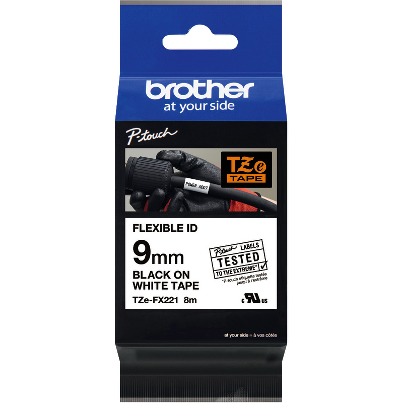 Brother TZEFX221 Schriftbandkassette, 9 mm, schwarz/weiß