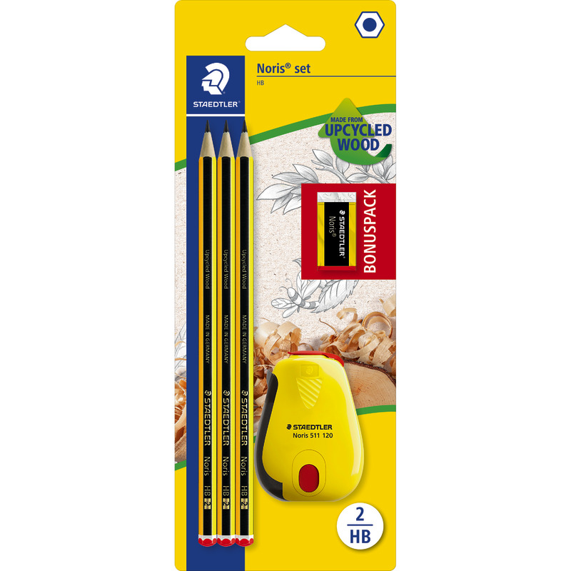 Spar-Set! 3 STAEDTLER Bleistifte Noris 120 + 1 Radierer + 1 Anspitzer GRATIS