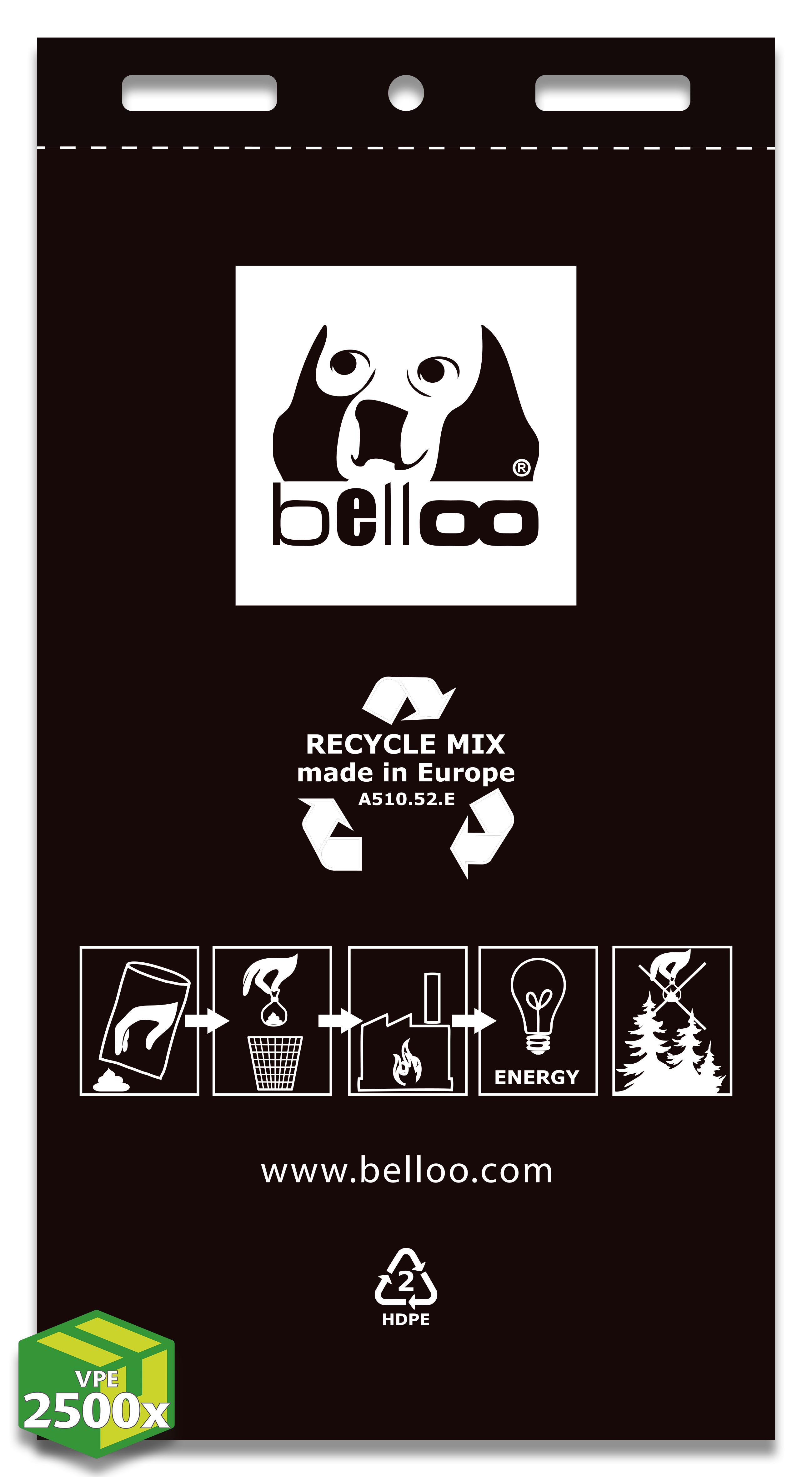 Hundekotbeutel recycle MIX (A510.52.E) PELD/HD Recyclingmaterial, schwarz, mit Aufdruck, Karton