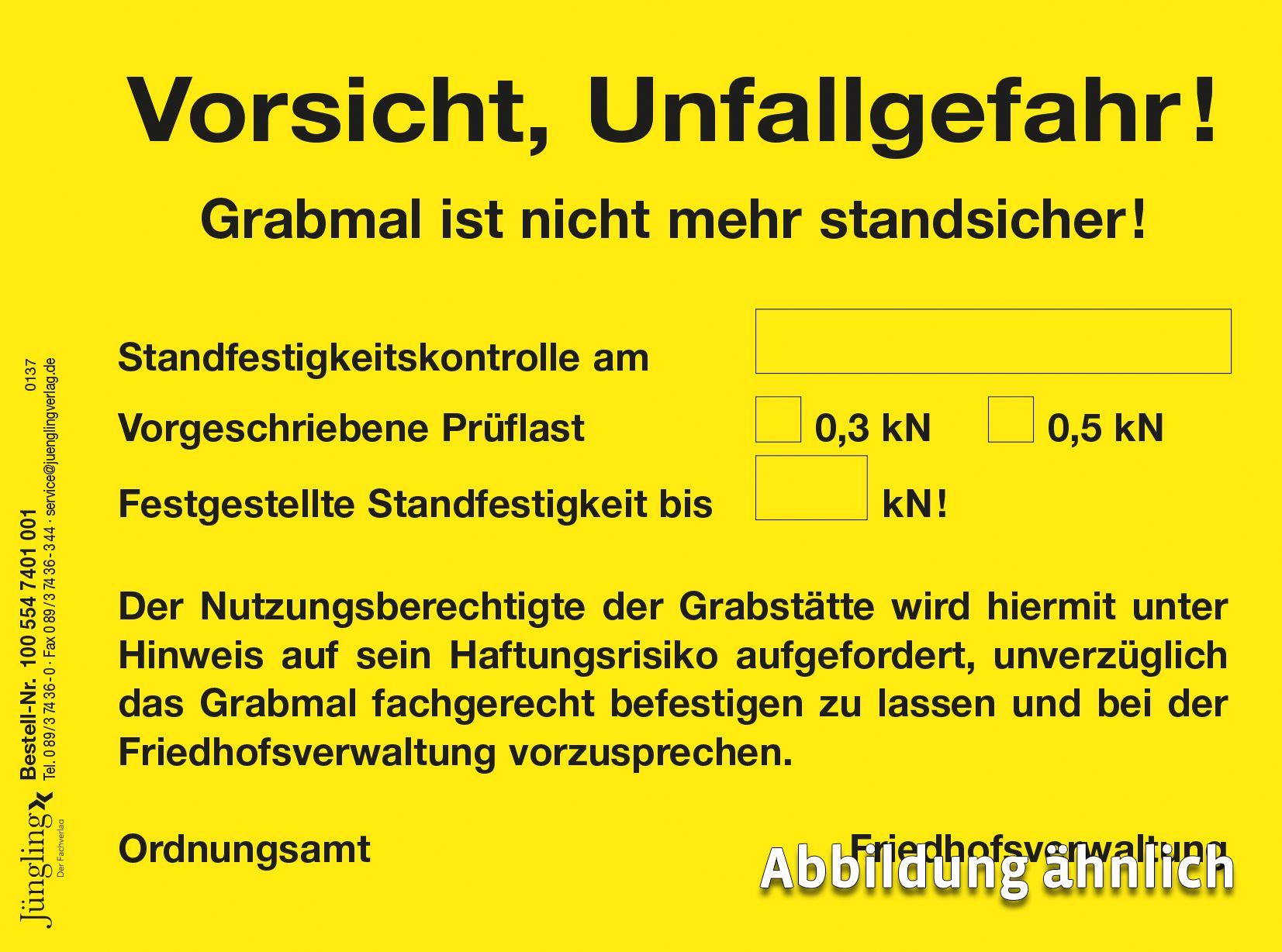 Vorsicht, Unfallgefahr!, Aufkleber selbstklebend 139x103 (vorgeschriebene Prüflast), gelb/schwarz