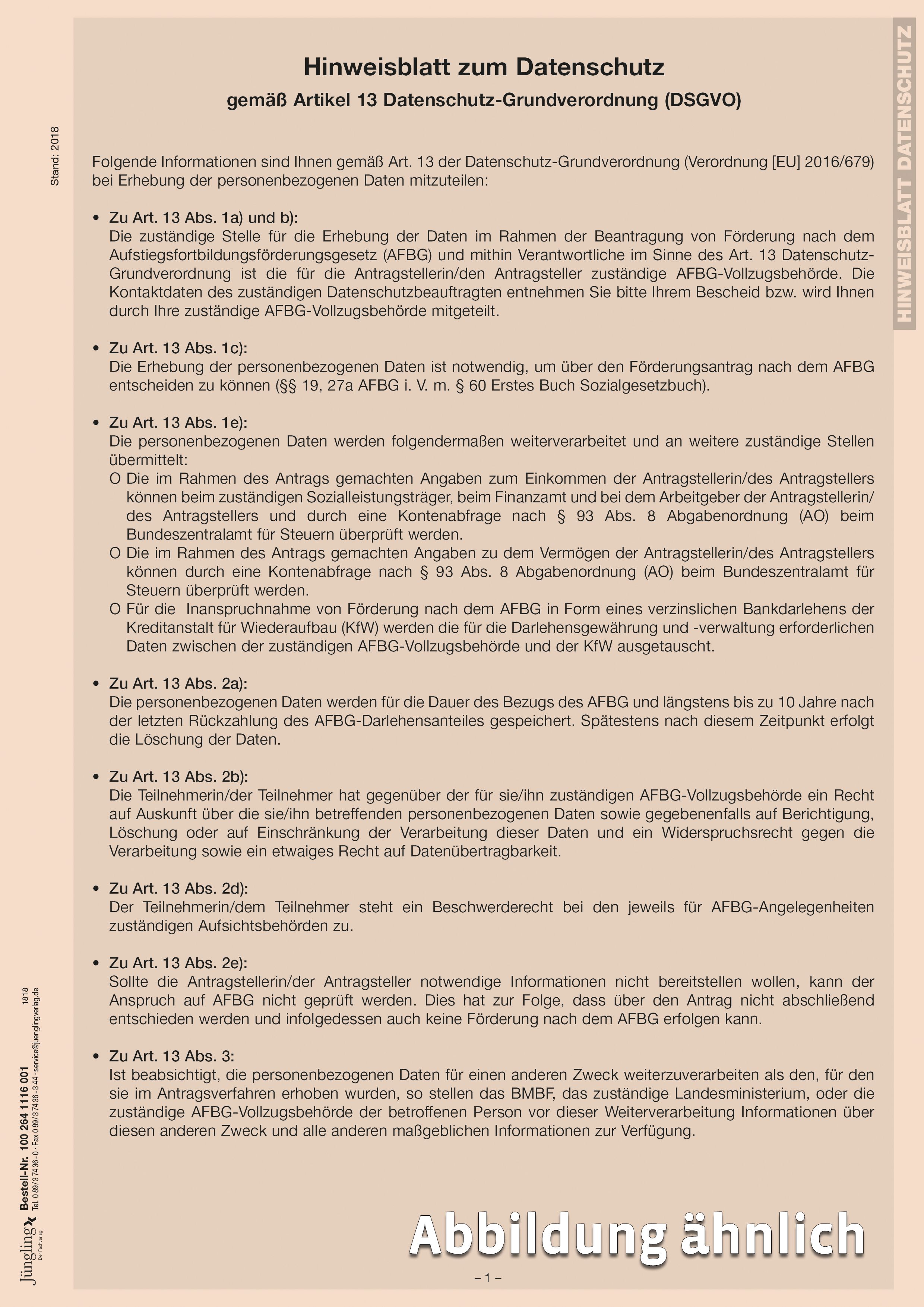 Hinweisblatt zum Datenschutz, A4, 1-seitig Hinweisblatt zum Datenschutz, A4, 1-seitig