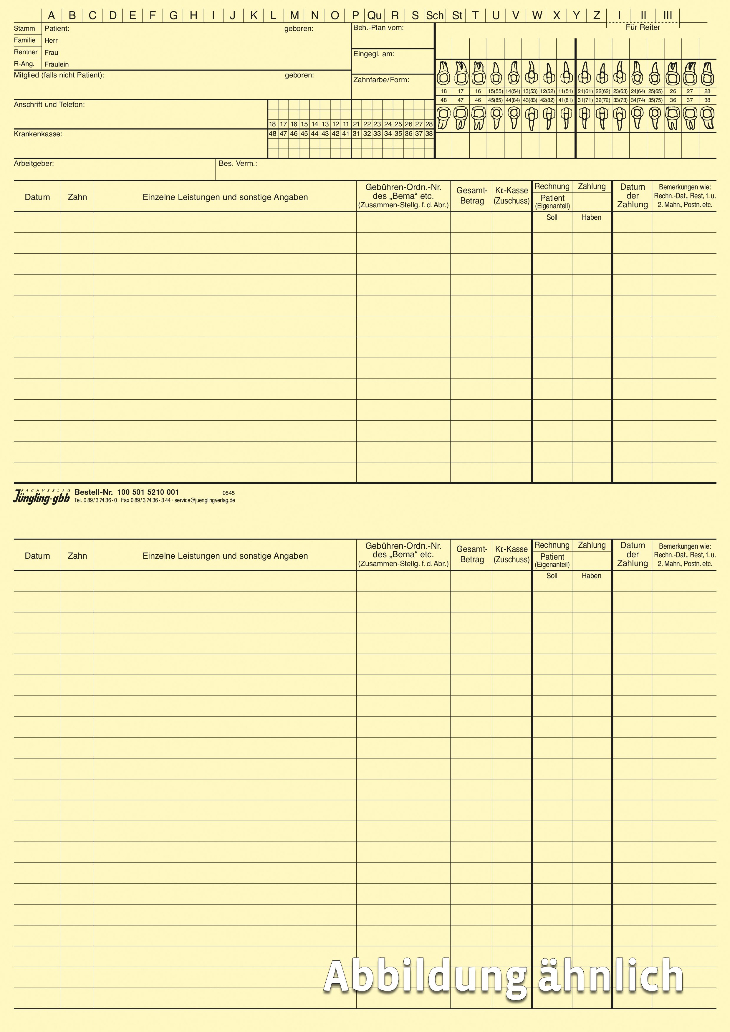 Zahnarzt Universalkartei doppelt, gelb Zahnarzt Universalkartei doppelt, gelb