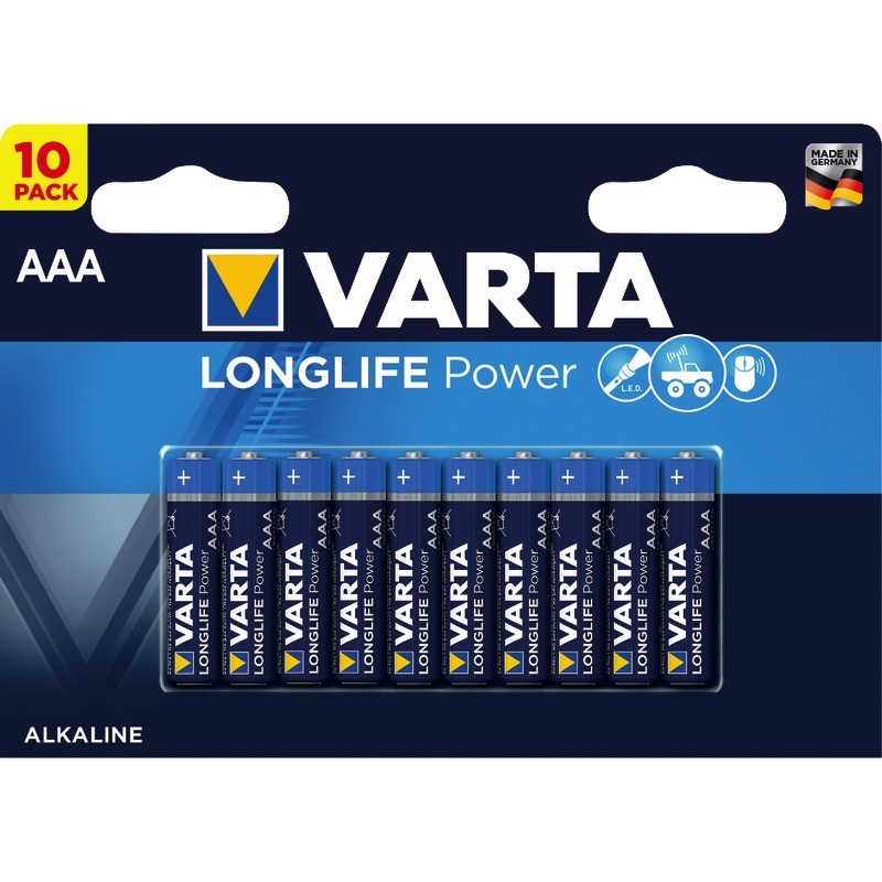 VARTA Batterien Alkaline LONGLIFE Power, Mikro LR03 (AAA), Packung: 10 Stück