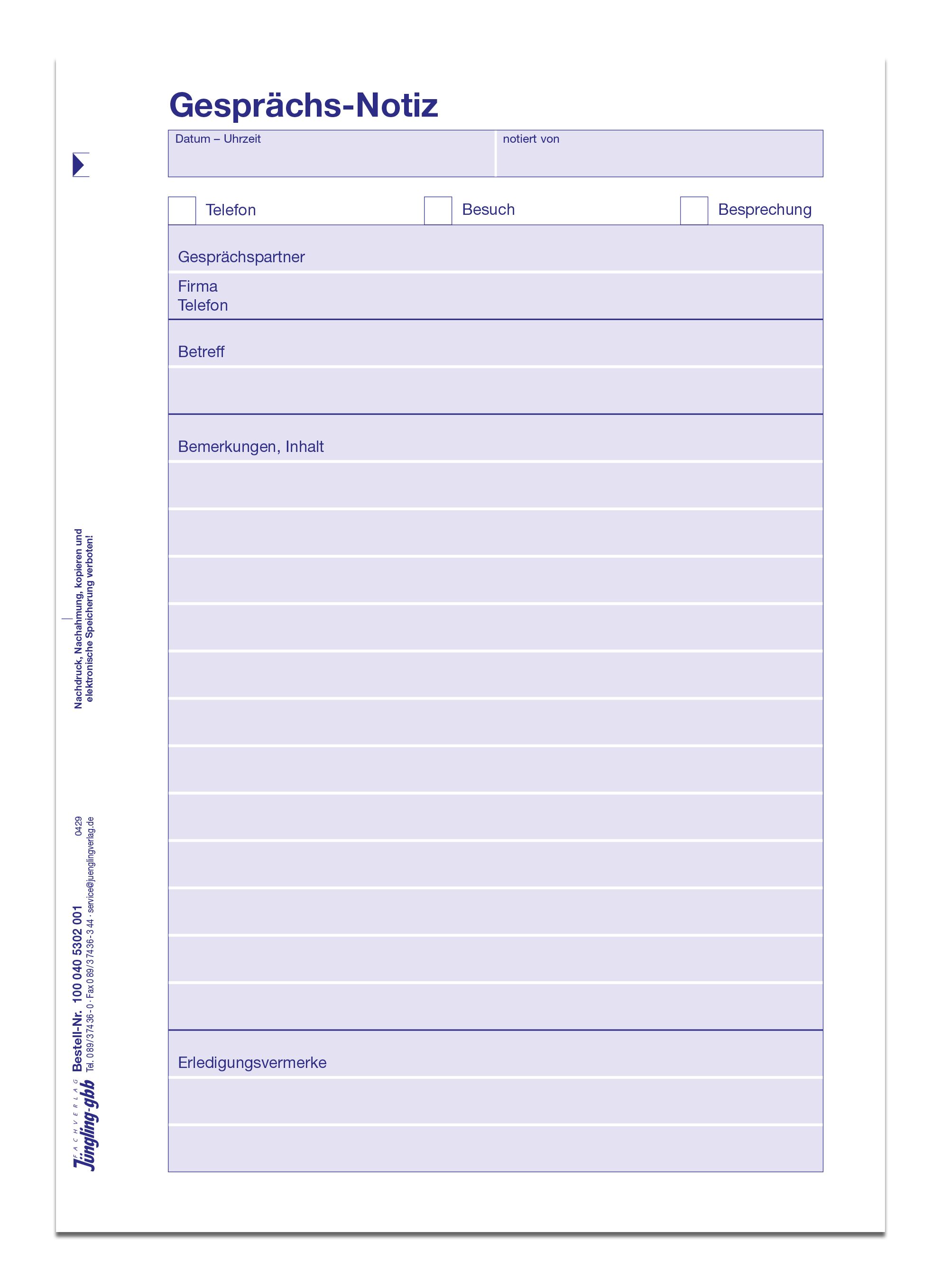 Gesprächsnotiz, A5, blau, Block à 50 Blatt