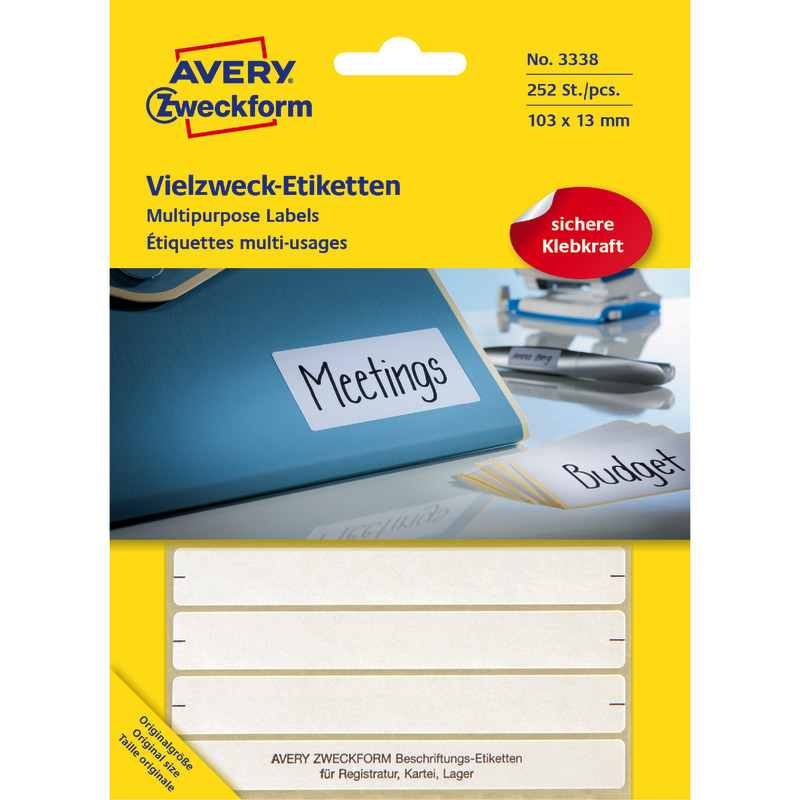 AVERY® Zweckform Universal-Etiketten 3338, permanent haftend, weiß, B x H: 105 x 13 mm, Pack: 252 Stück