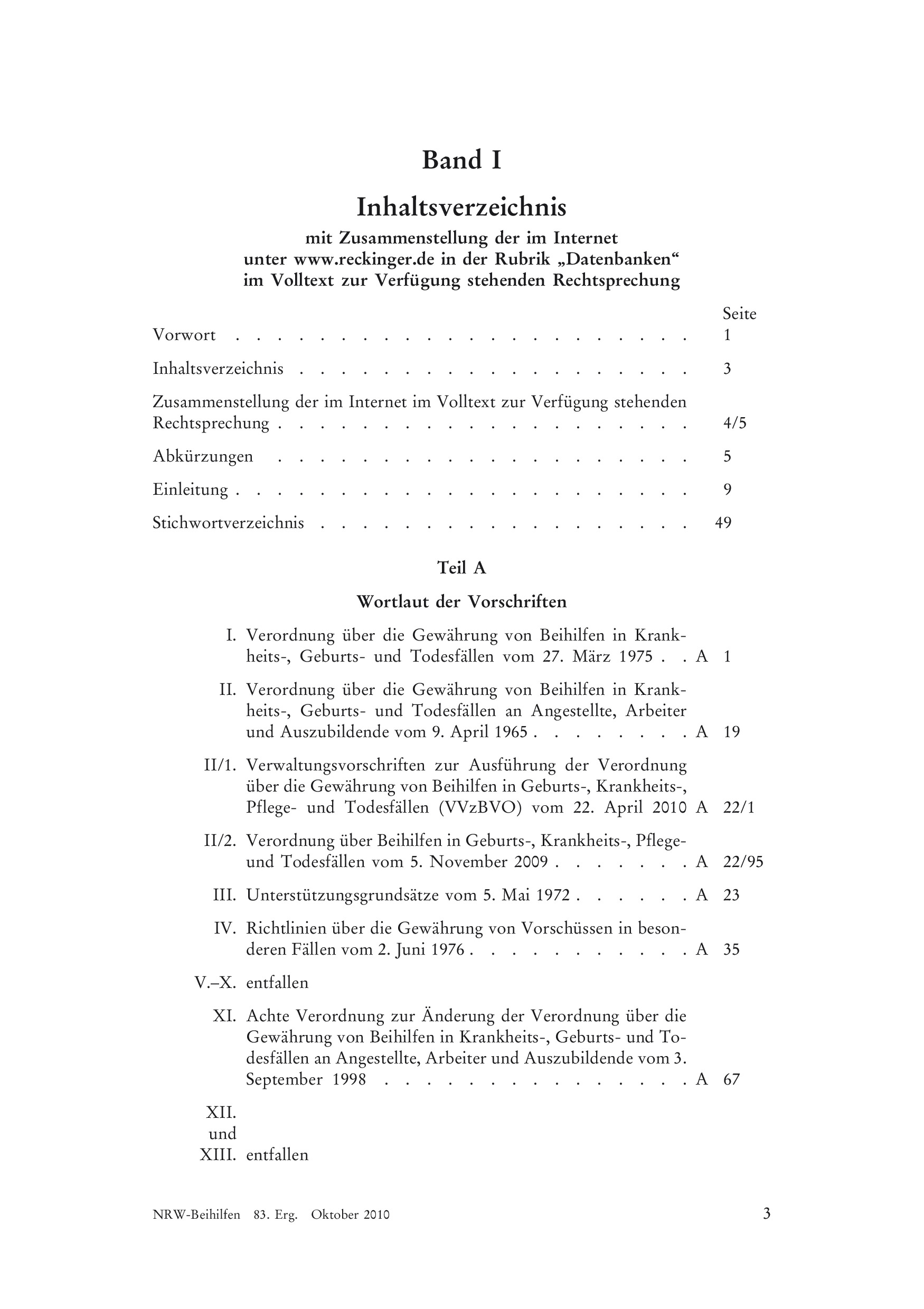 Beihilfenrecht Nordrhein-Westfalen - mit Fortsetzungsbezug