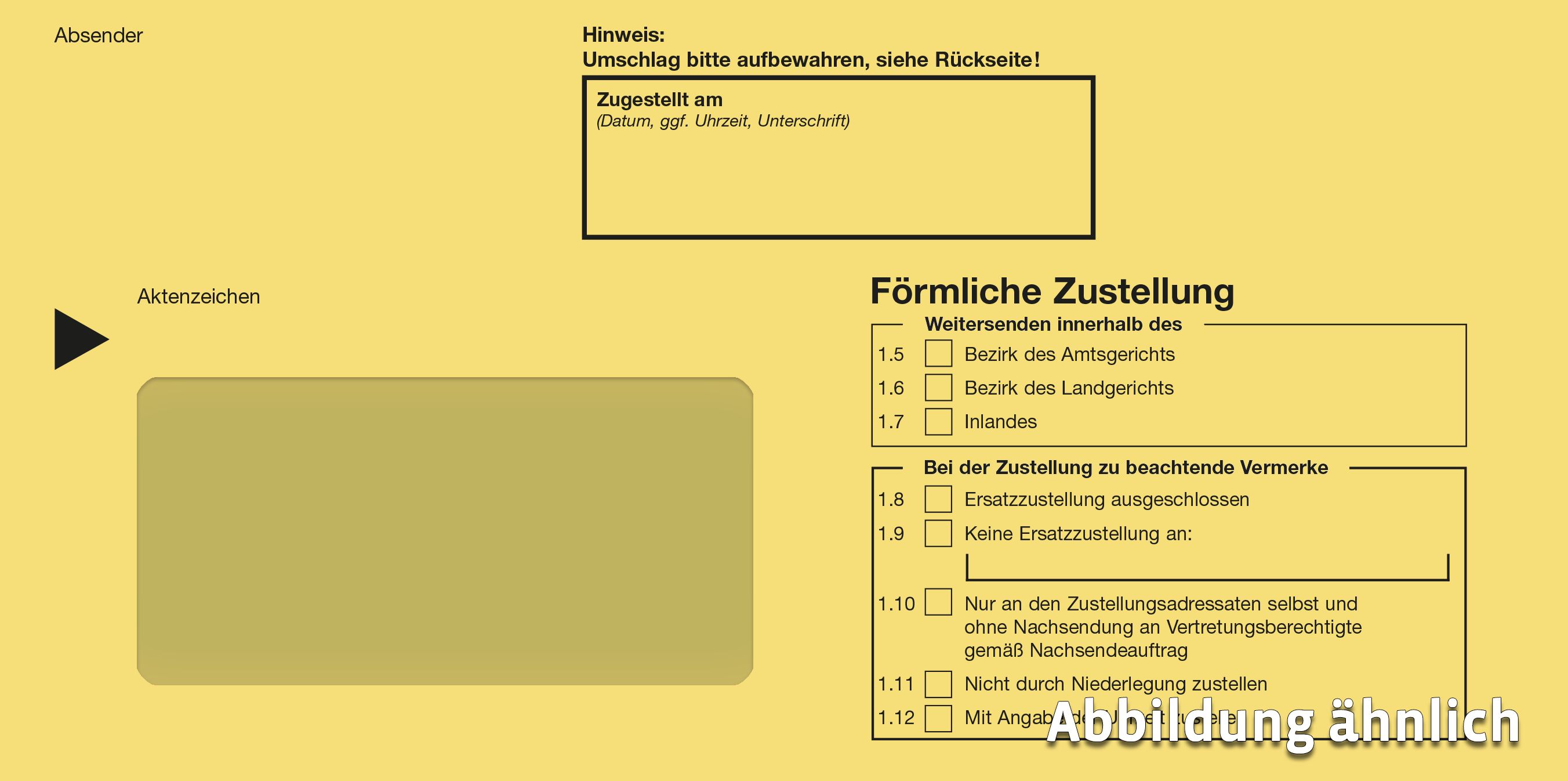 Förmliche Zustellung: Innerer Umschlag mit Fenster, 114 x 229 mm, nassklebend